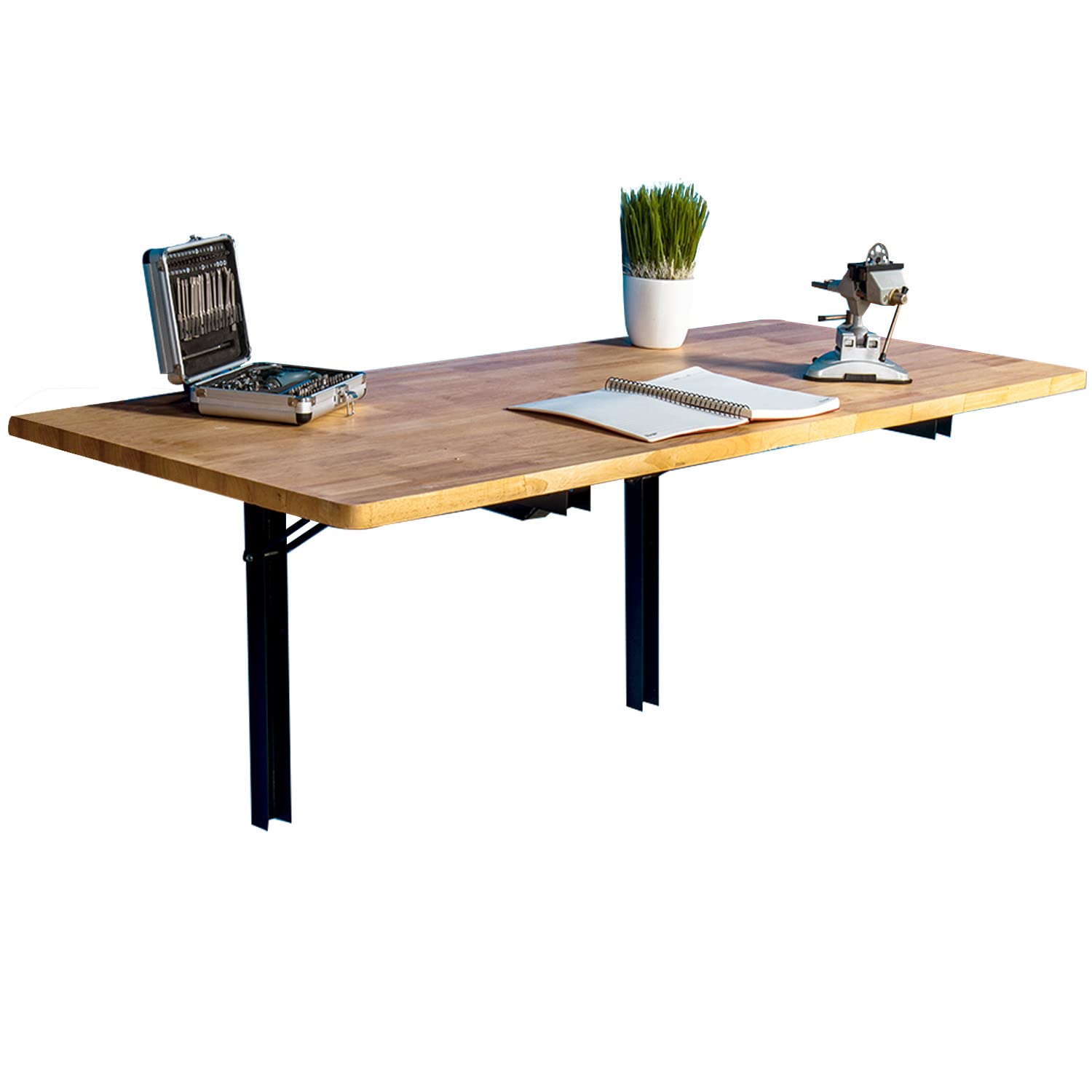 Wallmaster Heavy Duty Wall Mounted Folding Workbench - 32 x 18 Inch Fold Down Utility Table with Metal Shelf Bracket | Space-Saving Laundry Shelf, Garage Workbench & Wall Desk for Small Spaces