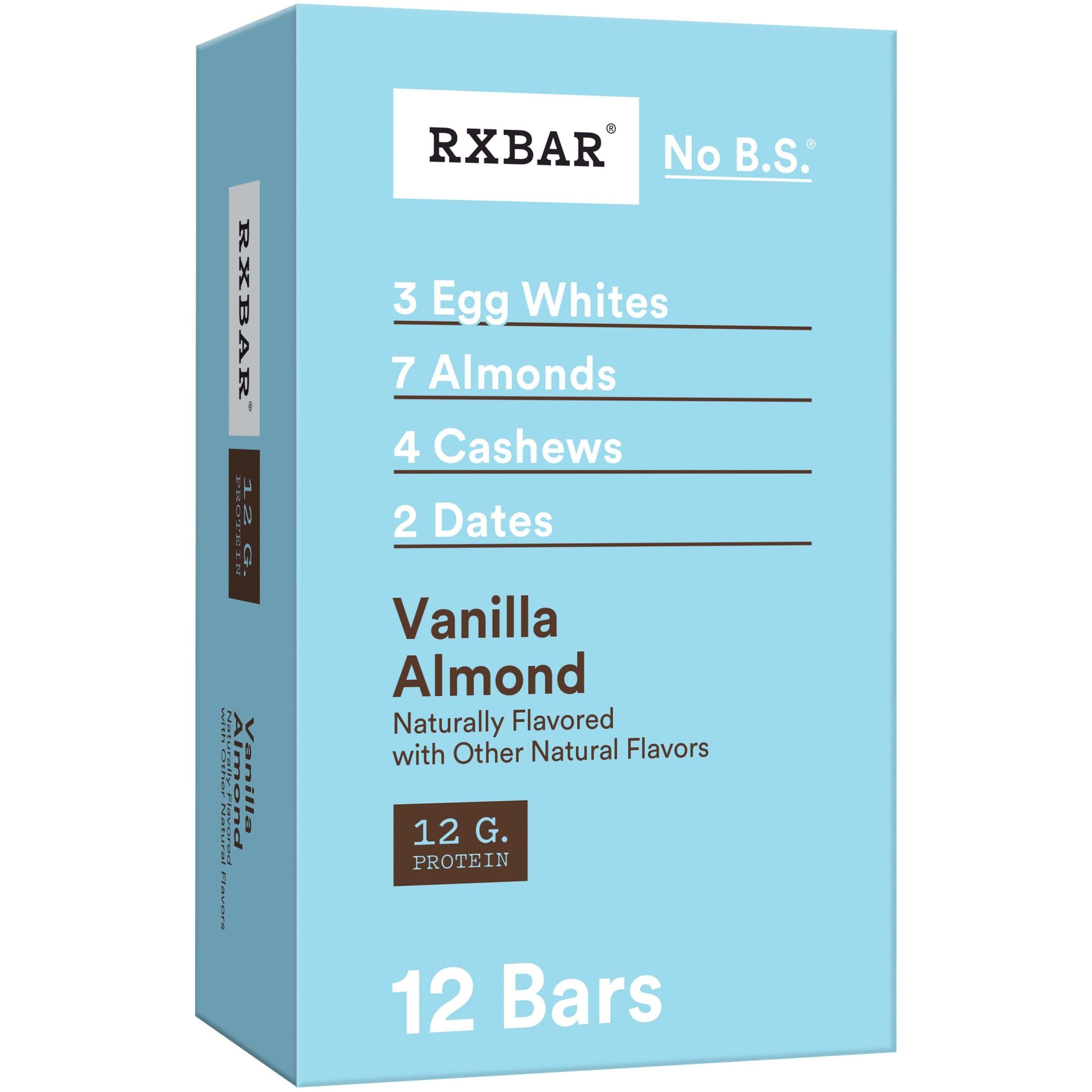 RXBAR Protein Bars - Vanilla Almond Flavor, 12 Pack (22oz) | High Protein Snack Bars for Workout Recovery, Healthy On-the-Go Breakfast & Travel Snacks | Gluten Free, No Added Sugar, Whole Food Ingredients