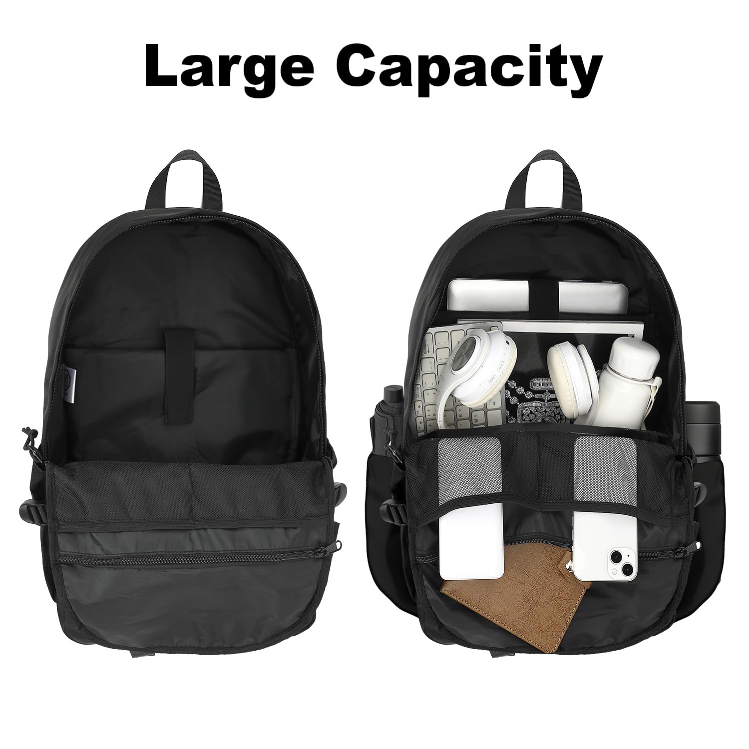 Stylish Black School Backpack for Teens & College Students - 15.6 Inch Laptop Backpack for Women & Men - Durable High School & Travel Backpack - Perfect for Daily Use, Commuting & Campus Life