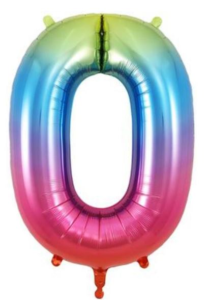 34Inch Gold Number 0 Foil Balloon for Birthday Party Decorations - Rainbow Metallic Balloons for Anniversary, Graduation, Baby Shower & Celebration Events