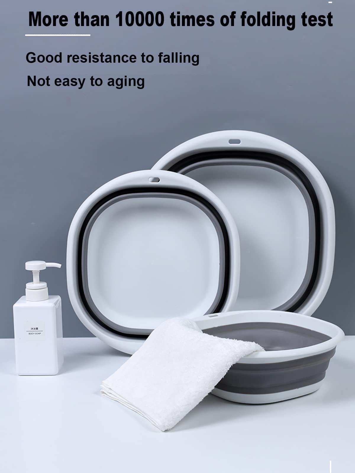 3-Pack Collapsible Wash Basin - Portable Baby Bottle & Camping Sink for Travel, Facial & Foot Washing | Foldable Utility Tub for Baby Care, Outdoor Adventures & Home Use (Grey) | Perfect for Camping, RV Trips & Nursery Organization