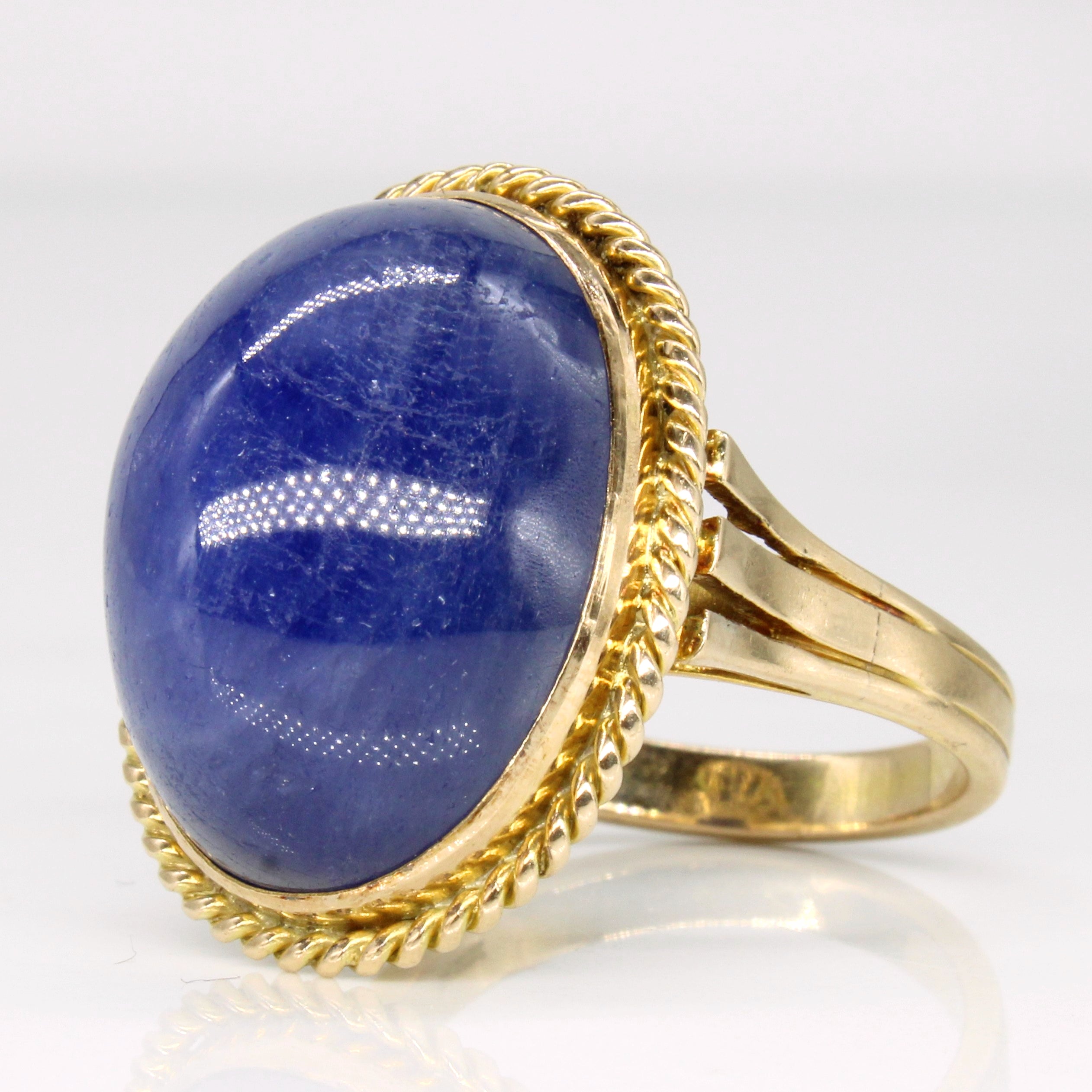 14K Yellow Gold Star Sapphire Cocktail Ring - 41.00 Carat Natural Gemstone, Size 8, Vintage Inspired Jewelry for Women | Perfect for Evening Parties, Weddings & Special Occasions