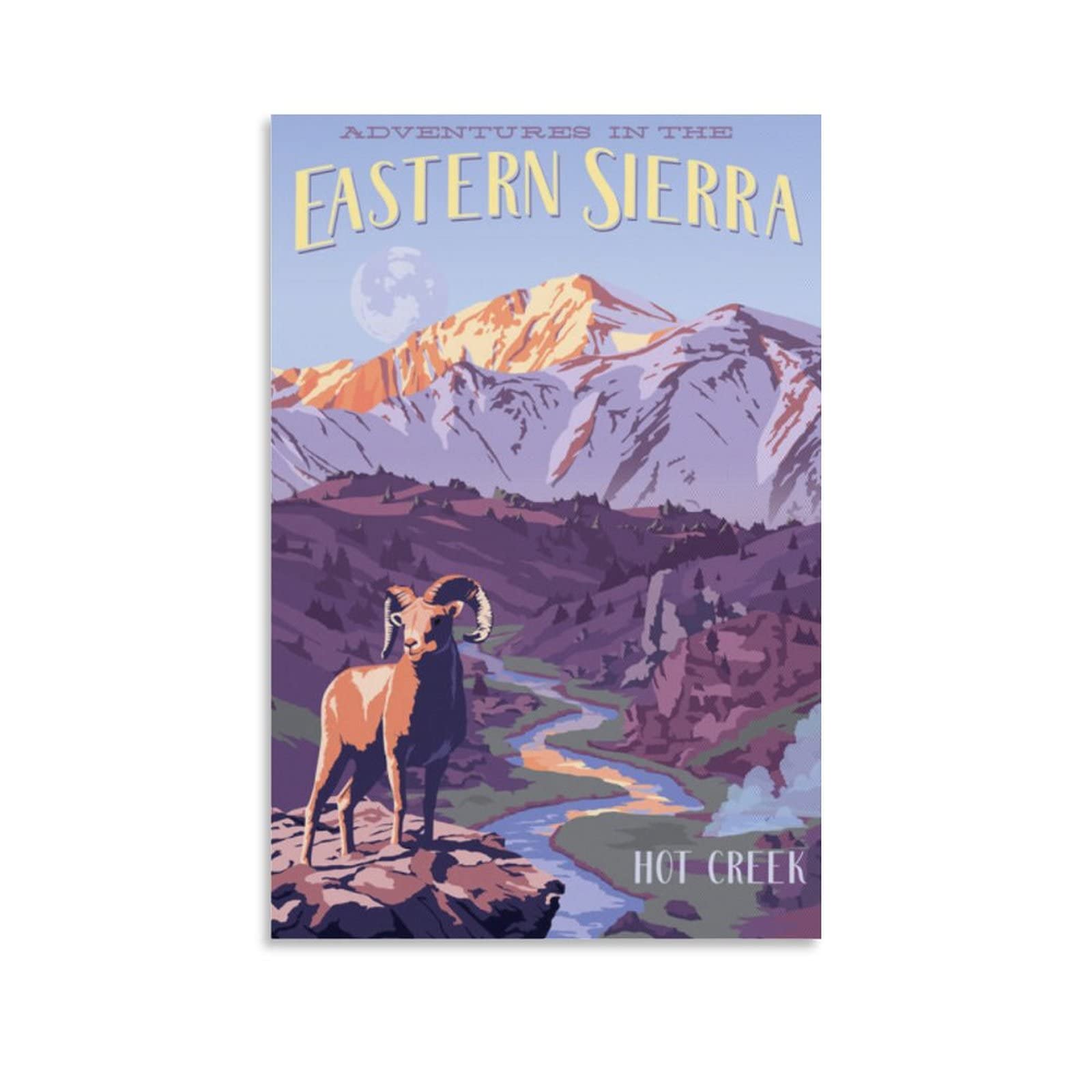 Vintage California Eastern Sierra Travel Poster - Antelope Canvas Wall Art Painting (16x24 inch, 40x60cm) - Home Decor for Living Room, Bedroom, Office - Perfect Gift for Nature Lovers & Travel Enthusiasts - Ideal for Western Theme Decor, Cabin Wall Art, or Adventure Travel Inspiration