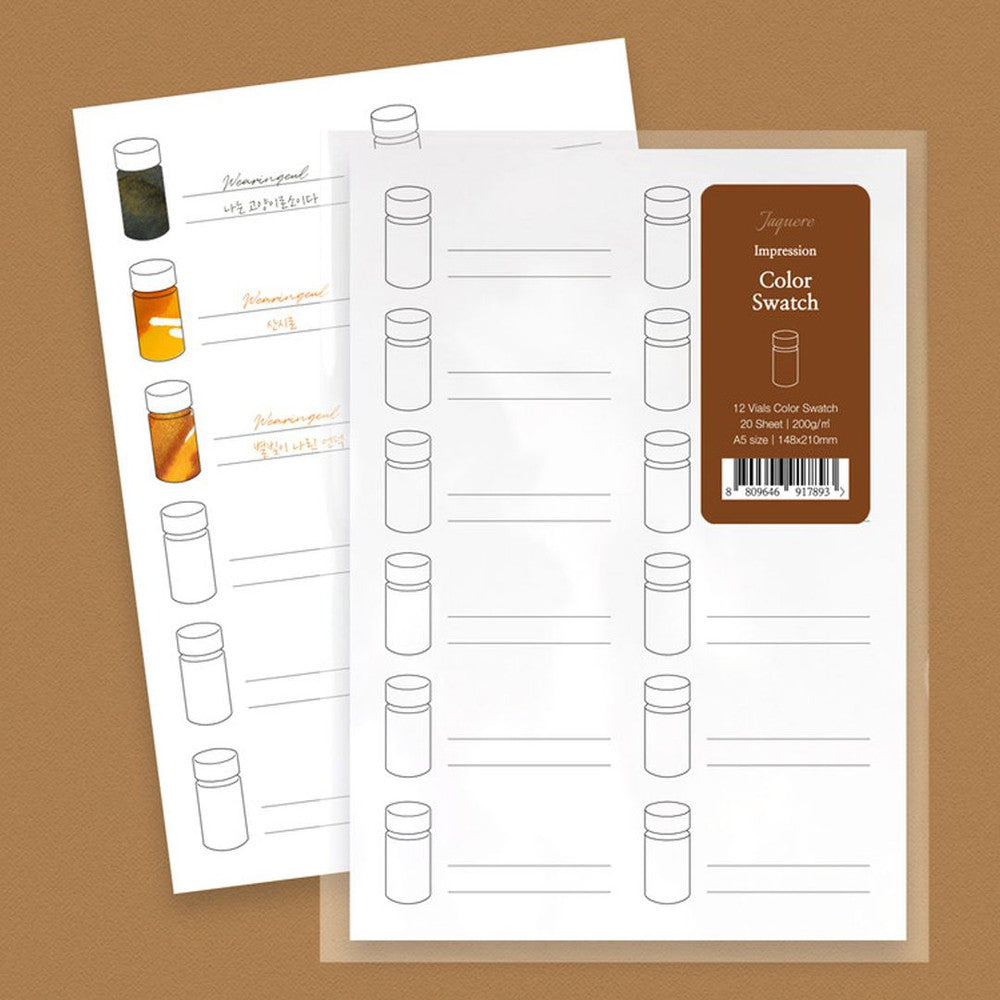 Premium Wearingeul Ink Swatch Paper (A5 Size) - 12 Vials Set for Fountain Pen Testing & Calligraphy Practice - Perfect for Artists, Writers, and Stationery Enthusiasts