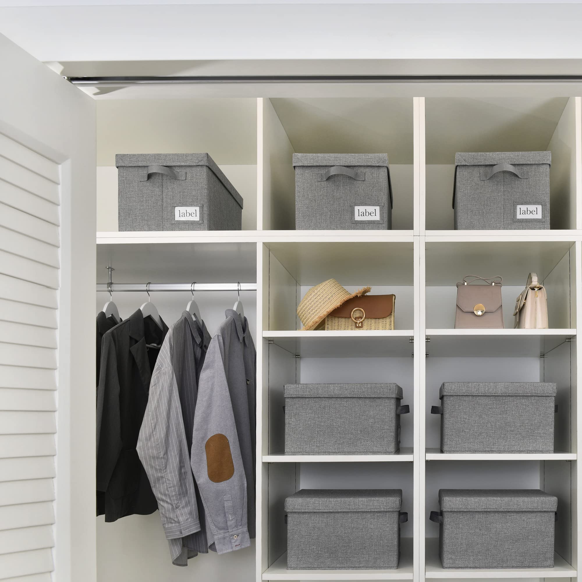 GRANNY SAYS Storage Bins with Lids - 3-Pack Dark Gray Closet Organizers & Shelving Baskets for Bedroom, Bathroom & Linen Closet Organization - Space Saving Storage Containers for Home & Office