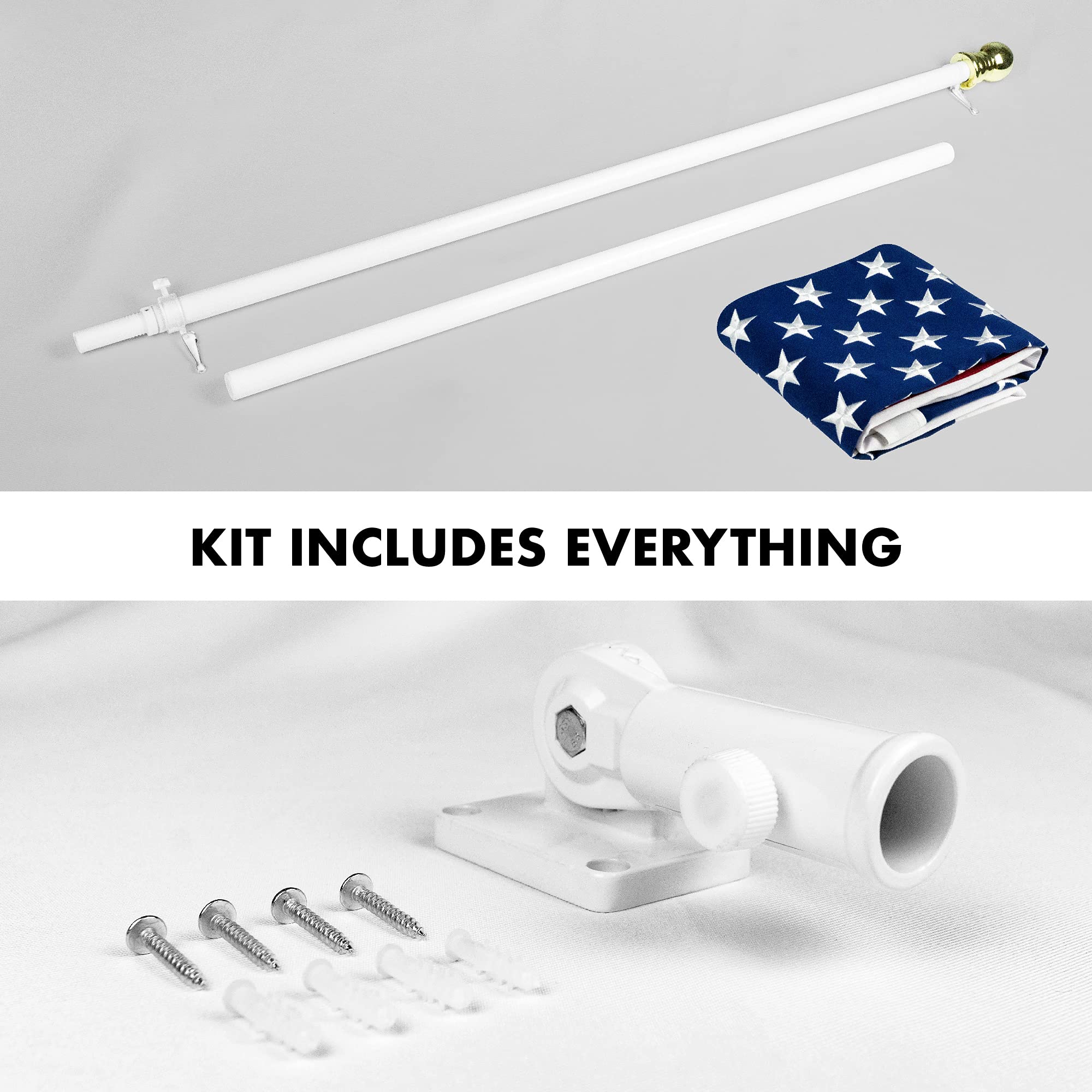 5FT Spinning Flagpole with 2.5x4FT American Flag - White Aluminum Pole with Brass Grommets, Durable Spun Polyester - Perfect for Home, Garden, and Patriotic Events