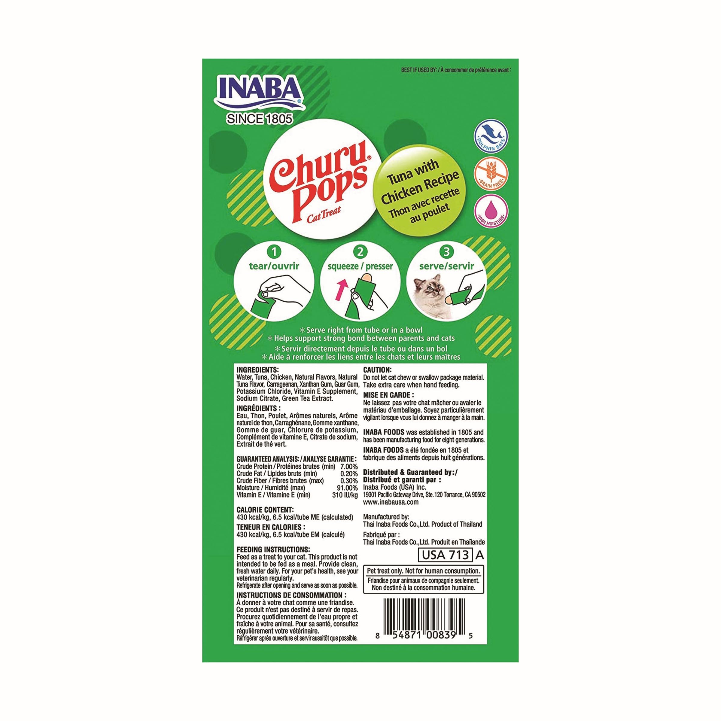 INABA Churu Pops Moist & Chewy Cat Treats - Tuna with Chicken Recipe - 24 Tubes - Perfect for Training, Rewarding & Bonding with Your Cat