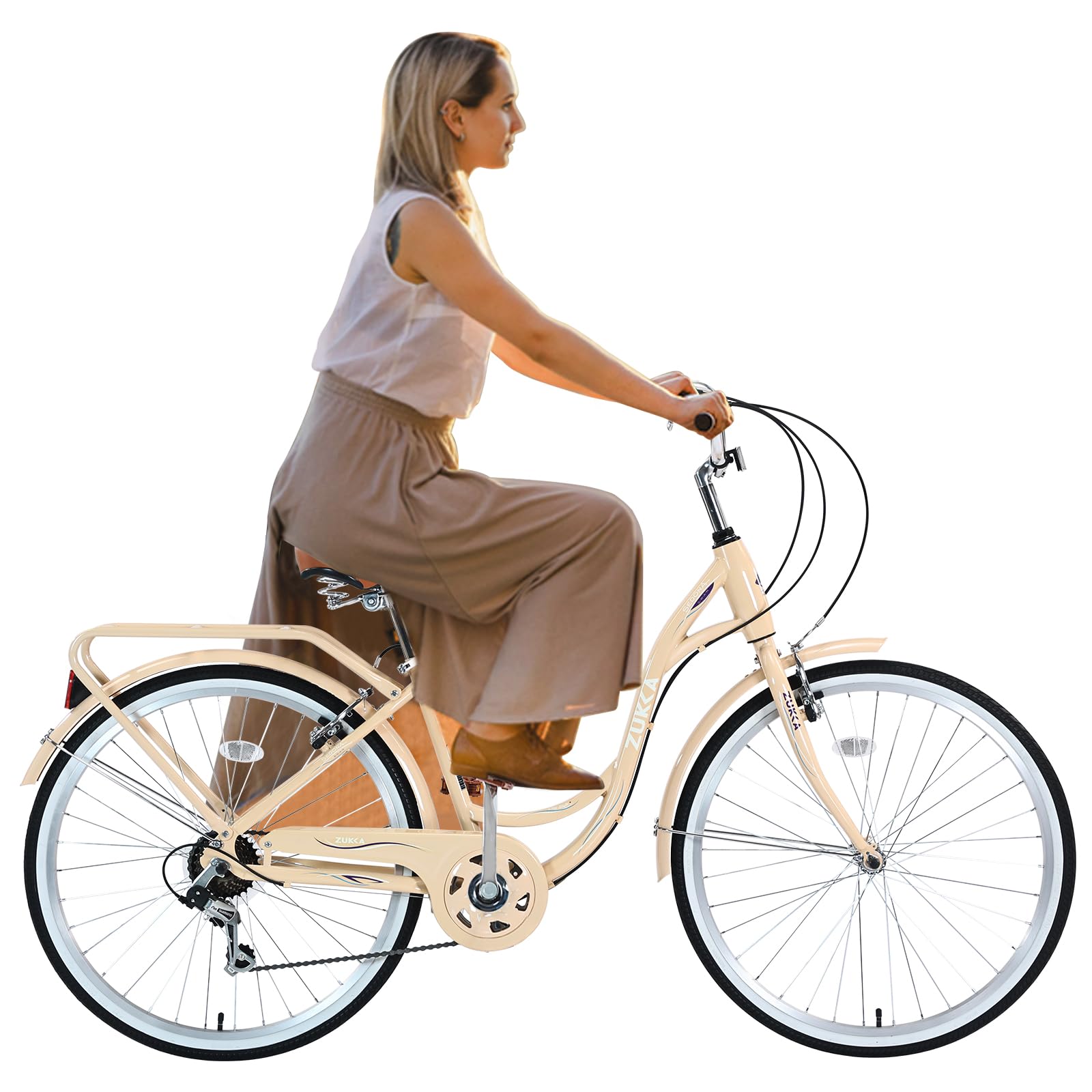 **26 Inch 7-Speed Women's Cruiser Bicycle - US Stock | Beach & City Hybrid Bike in Lotus Pink (Beige) | Perfect for Commuting, Leisure Rides & Beach Outings**