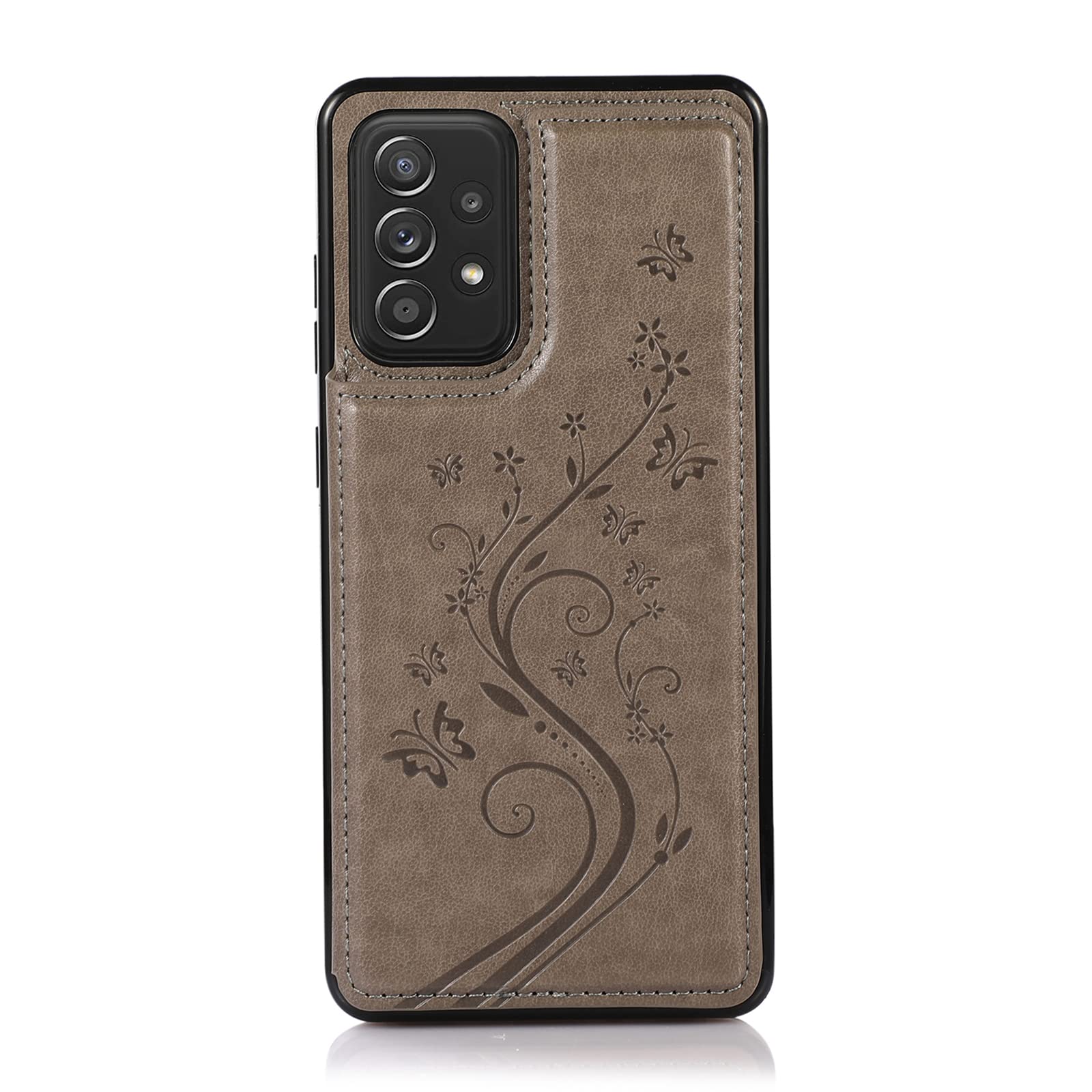 Samsung Galaxy A52 5G/4G Phone Case with Tempered Glass Screen Protector, Card Holder & Stand - Flip Leather Wallet Cover for Women & Men (Gray) - Perfect for Daily Use, Travel, and Hands-Free Viewing