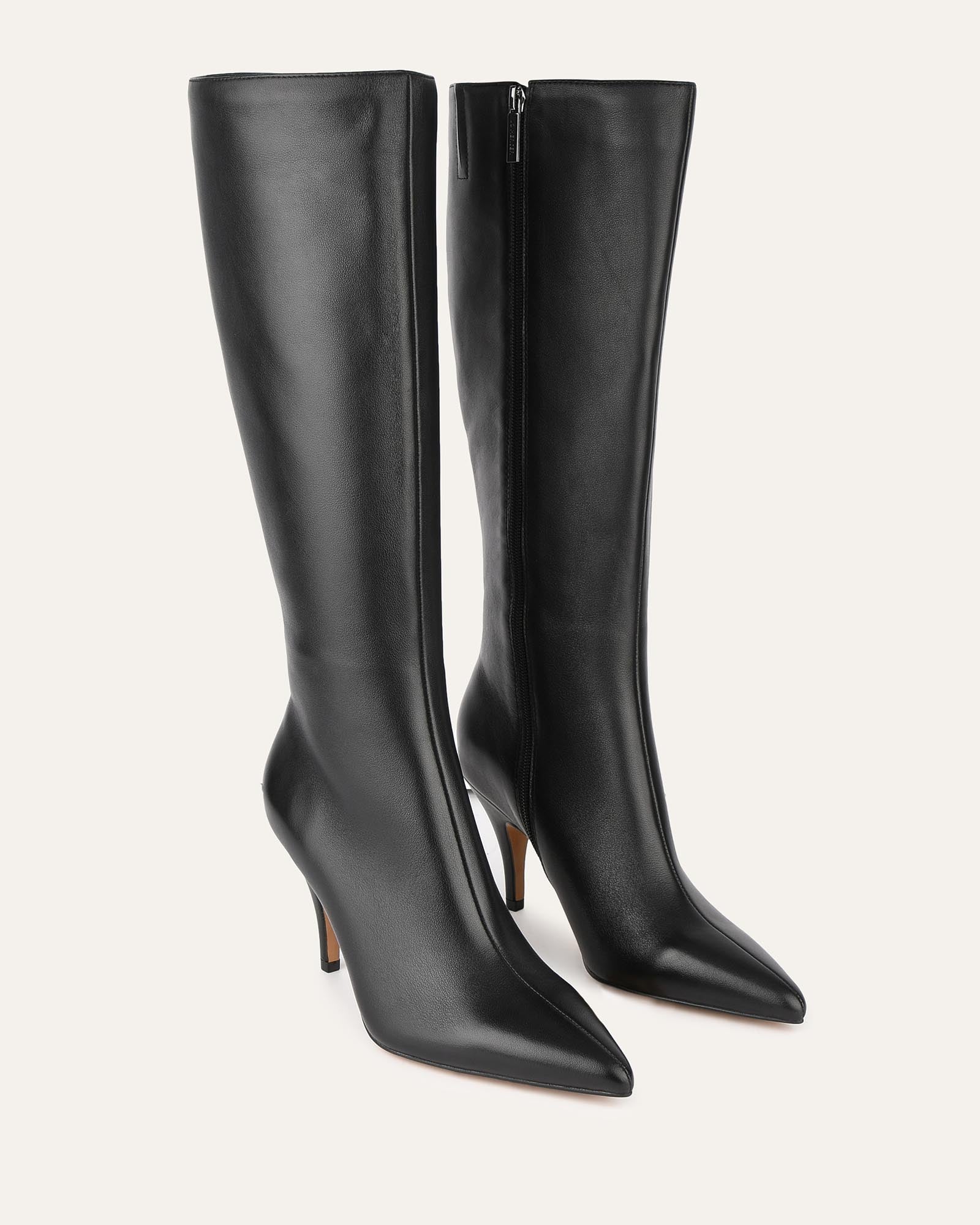 LOTUS Black Leather Knee High Boots for Women - Stylish & Comfortable Winter Fashion Boots for Casual Outfits, Parties & Office Wear