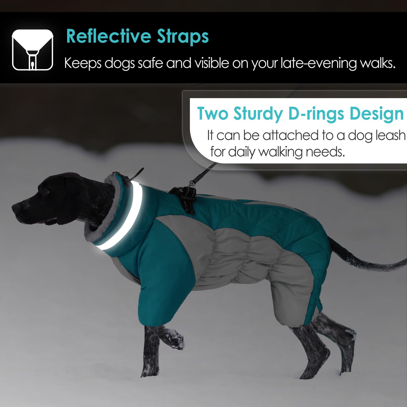 AOFITEE Fullbody Dog Coat - Warm Fleece Dog Jacket with Built-in Harness, Windproof & Reflective Winter Snowsuit for Small Medium Large Dogs - Perfect for Cold Weather, Snow Adventures & Nighttime Walks