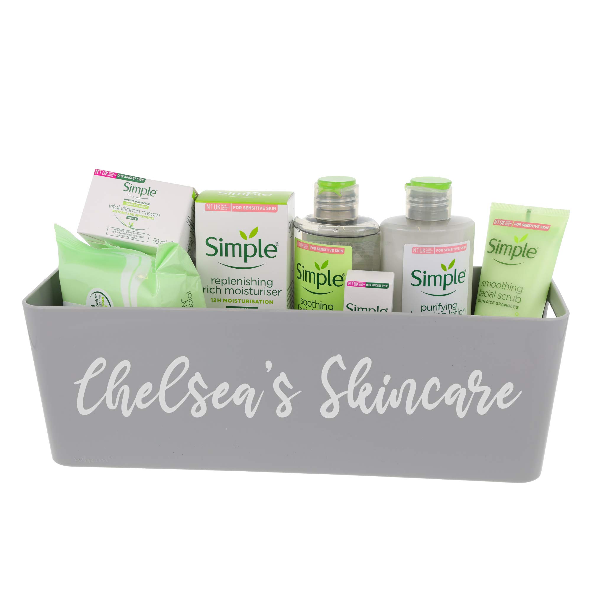 Personalized Simple Skincare Storage Caddy Organizer - Large Grey Cosmetic Organizer Gift Set for Bathroom, Vanity & Travel | Perfect for Makeup Brushes, Lotions & Beauty Essentials