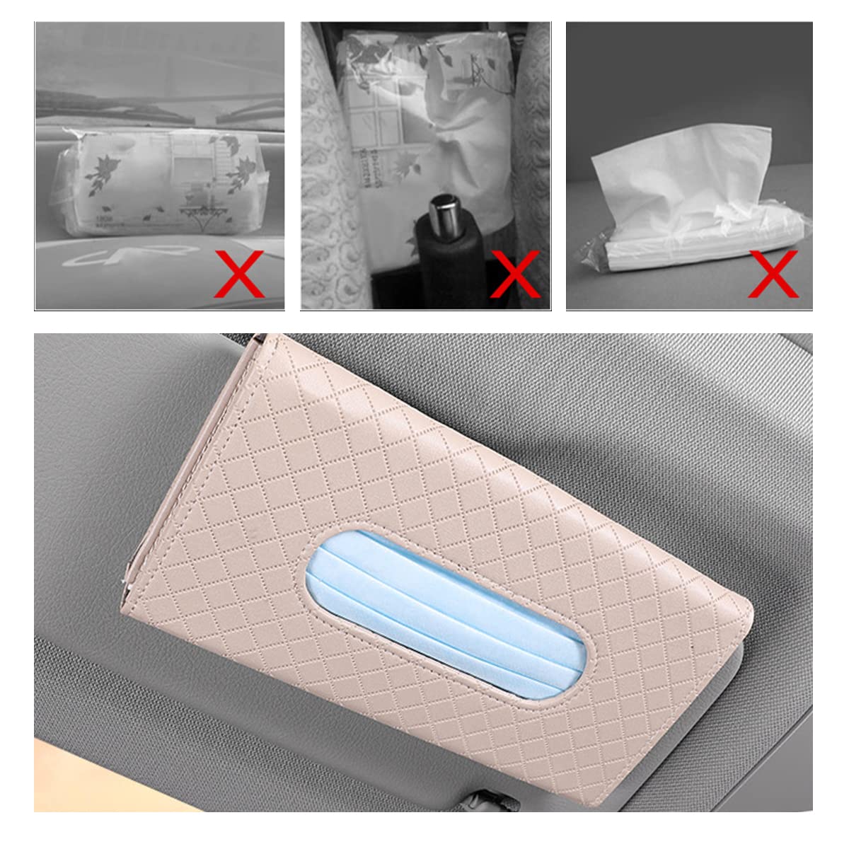 Black PU Leather Car Sun Visor Tissue Holder - Hanging Tissue Clip & Napkin Storage Box for Vehicles | Car Accessories for Road Trips & Daily Commutes