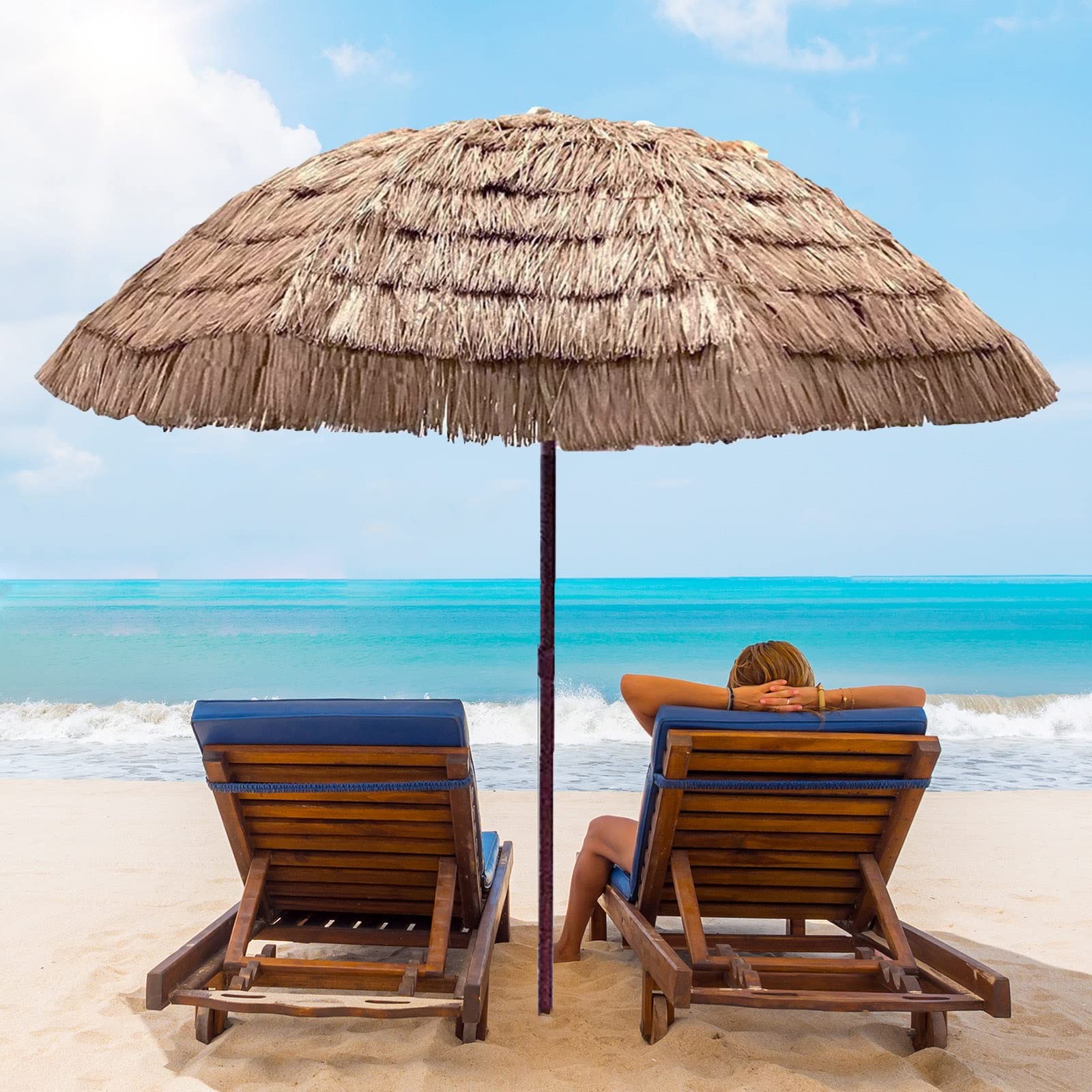 1.6m Hawaiian Tropical Folding Beach Umbrella - Waterproof Sun Shade for Outdoor Garden, Pool & Patio - UV Protection & Windproof Design - Perfect for Beach, Backyard & Picnic