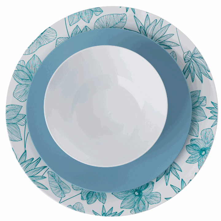 Blue and White Round Plastic Plates - 12-Pack Durable Melamine Dinner Plates for Parties, Picnics & Outdoor Dining - BPA-Free, Dishwasher Safe - Bella