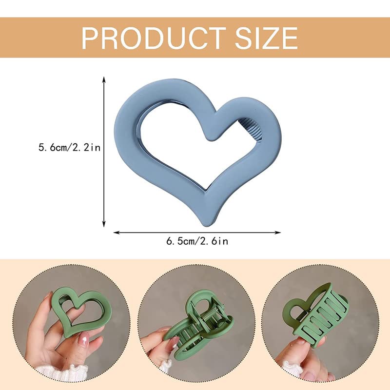 RECTYO GALLERY 6-Piece Heart Hair Claw Clips Set - Matte Finish Barrettes & Jaw Clips for Women & Girls - Perfect for Thick & Thin Hair - Great for School, Work, Parties & Everyday Styling