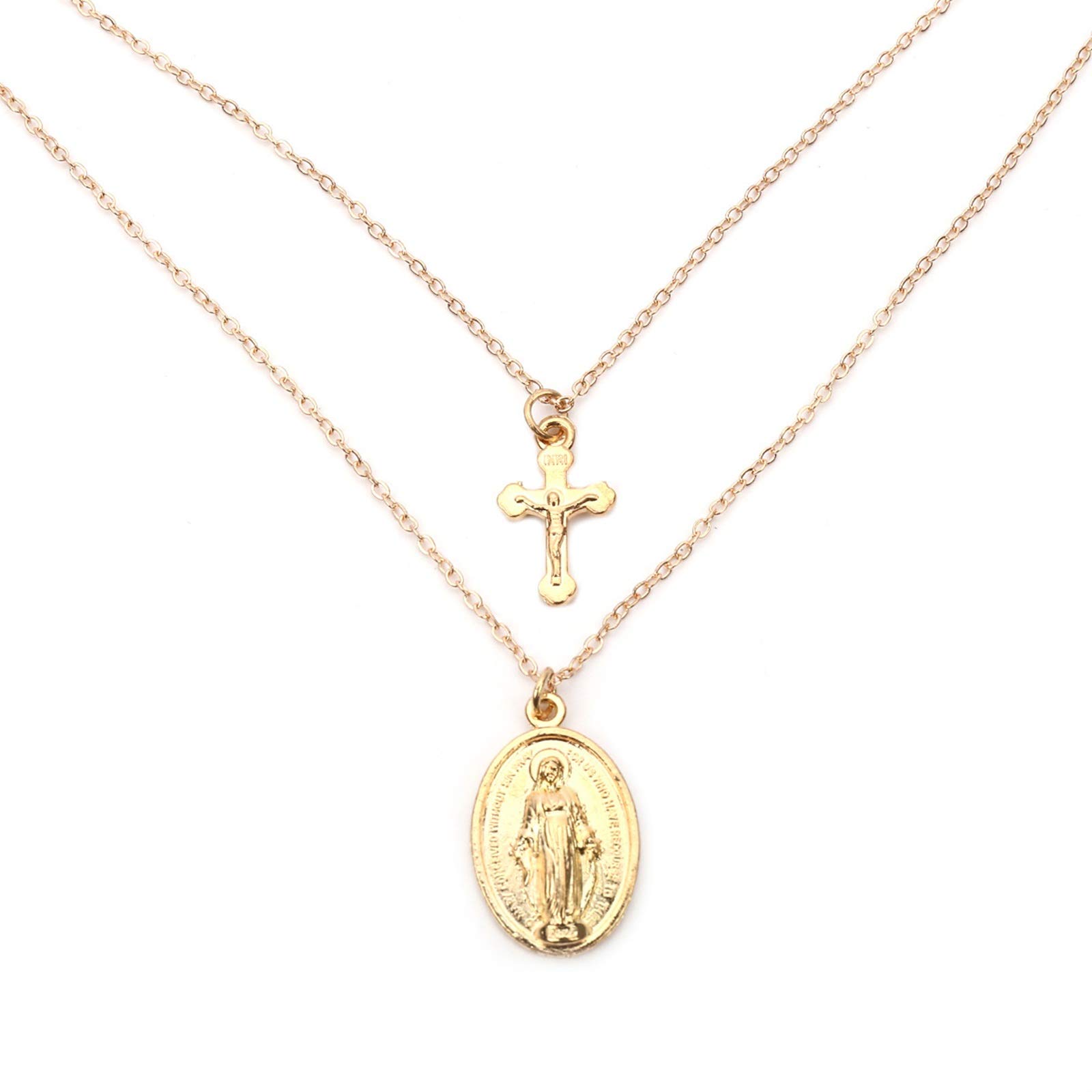 Layered Choker Necklaces for Women - Dainty Jesus Cross Pendant Chain Jewelry, 2-Layer Gold/Silver Necklace Set, Perfect Birthday Gift for Her - Ideal for Daily Wear, Parties & Special Occasions