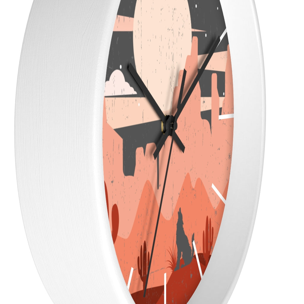 Pastel Howling Wolf Desert Wall Clock - Unique Southwestern Decor for Living Room, Bedroom, or Office - Perfect for Home & Cabin Decor