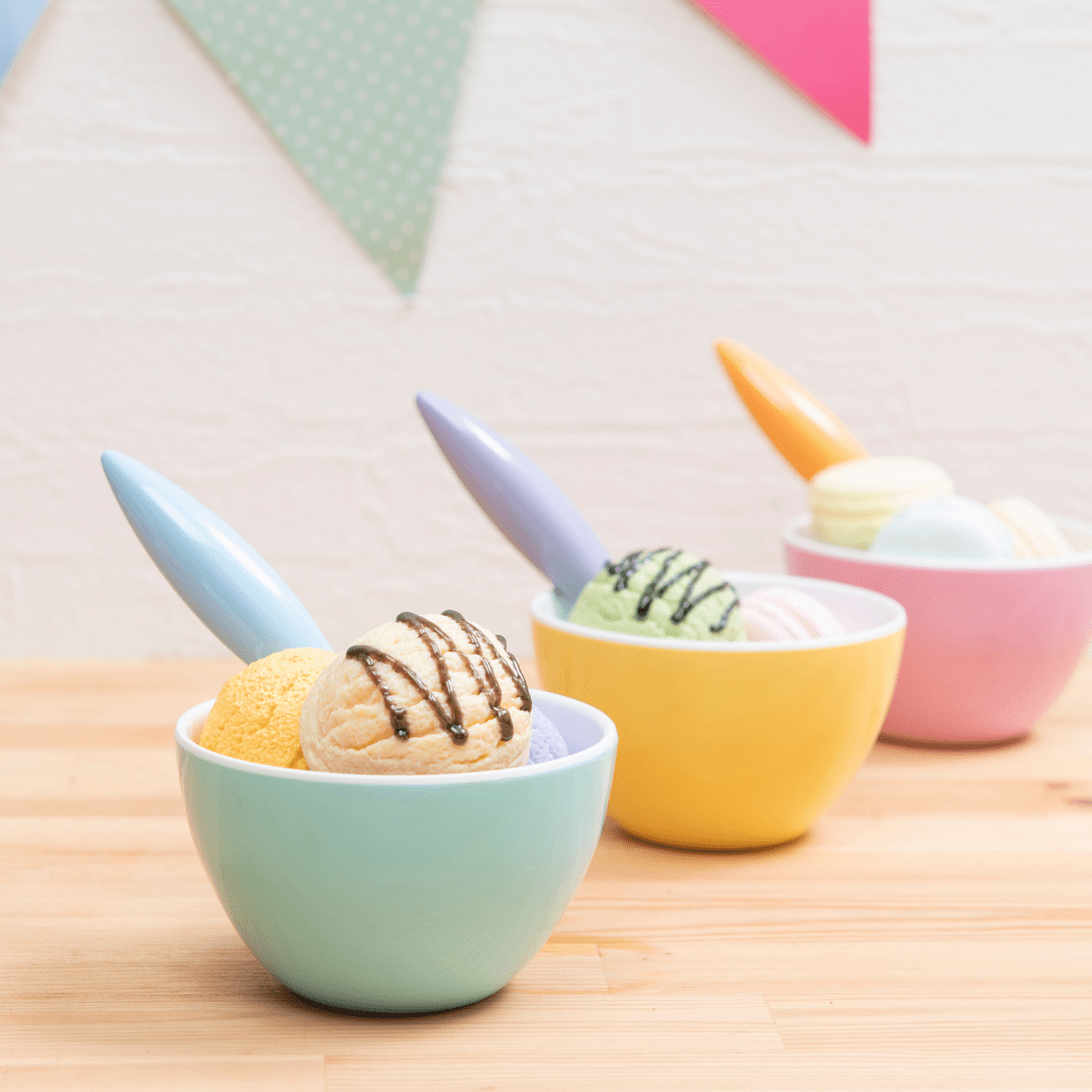 Bzyoo ColorPop Melamine Spoon Set - 6 Piece Pastel Colored Kitchen Utensils for Dining, Parties & Picnics