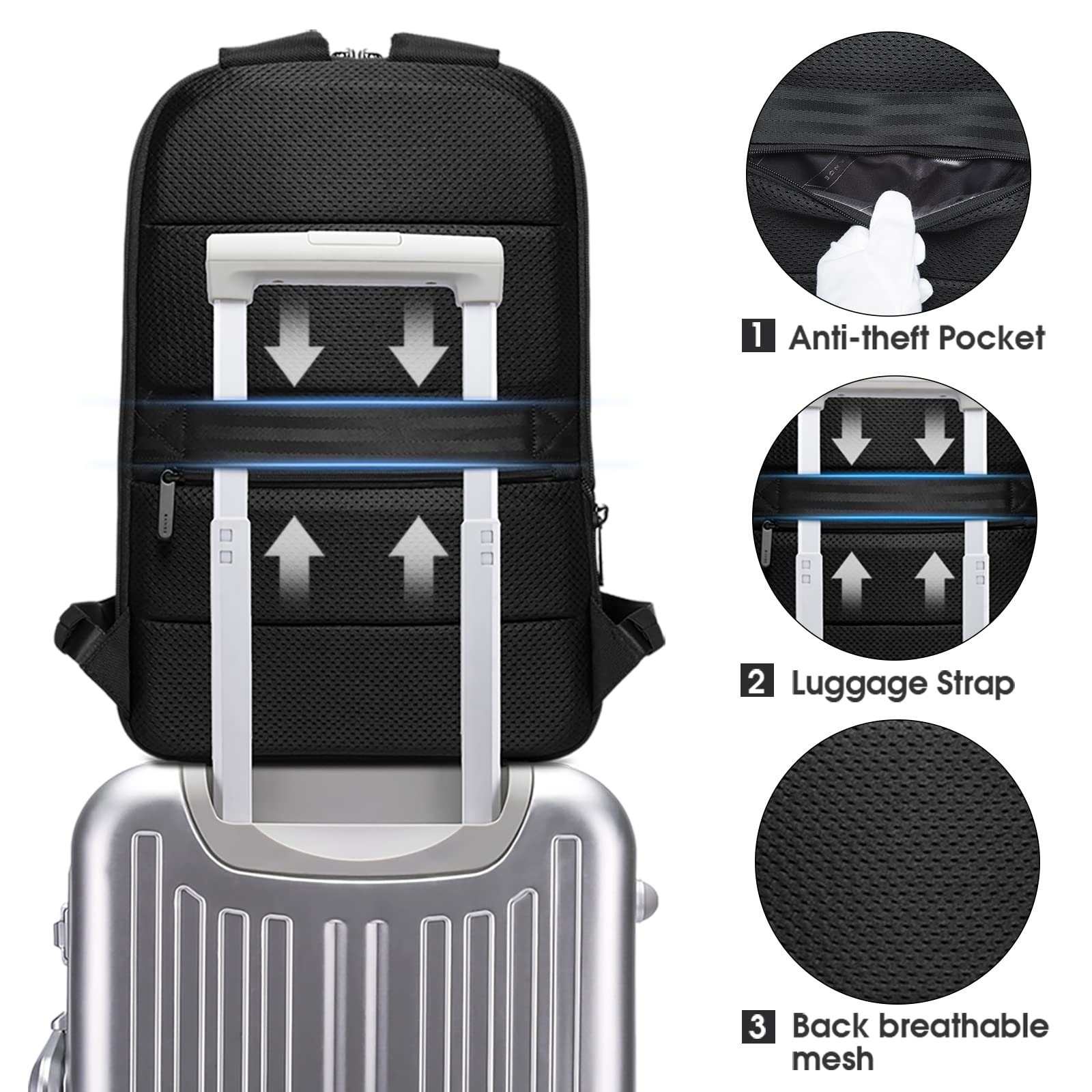 BANGE Slim Laptop Backpack for Women & Men - 15.6 Inch Business Commuter Backpack with USB Charging Port - Water-Resistant Work Backpack for Office, College, Travel & Daily Use