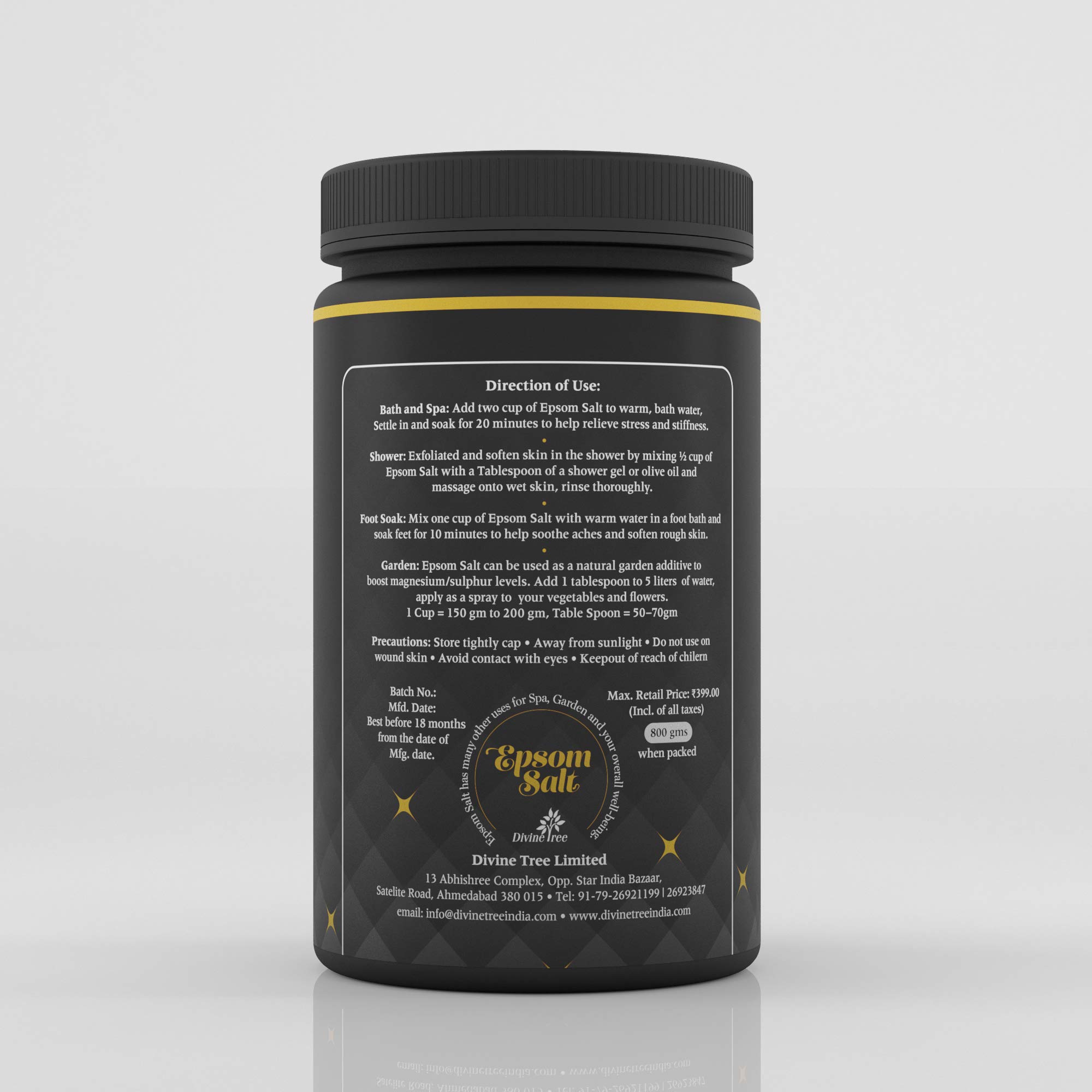 Divine Tree Bath Salt 800g - Spa & Muscle Relaxation, Pain Relief, Aromatherapy | Perfect for Home Spa, Stress Relief & Gardening Use