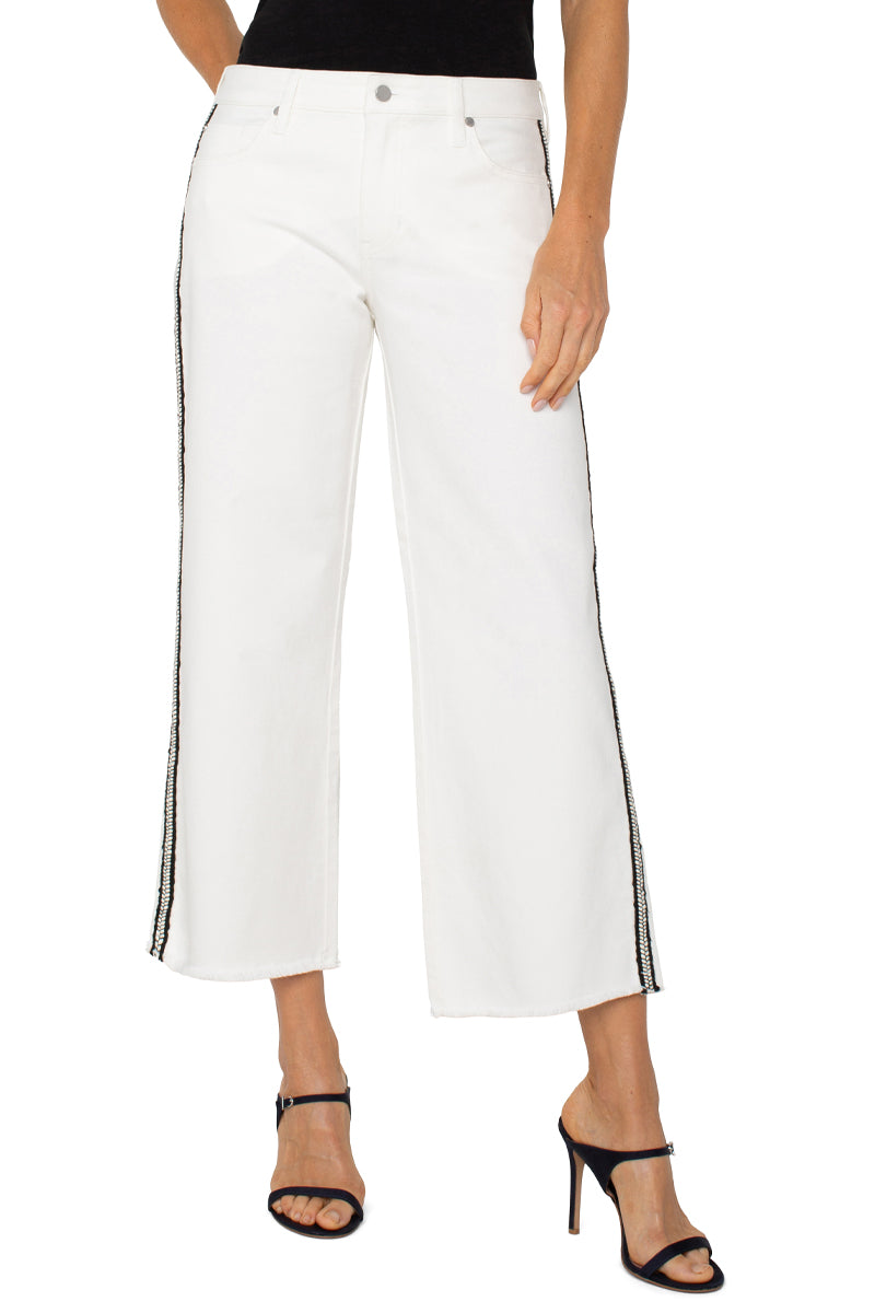 Liverpool Embroidered High Rise Wide Leg Crop Jeans for Women - Comfortable Stretch Denim Pants for Casual Wear & Street Style Outfits