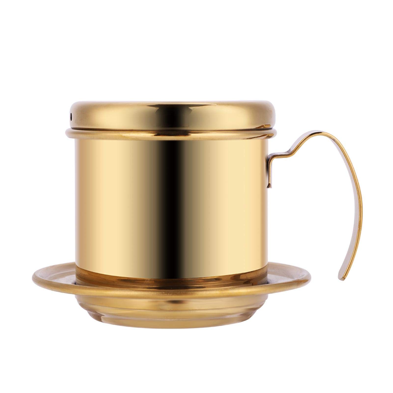 Premium Stainless Steel Vietnamese Coffee Maker - Portable Phin Filter Dripper for Authentic Vietnamese Iced Coffee - Ideal for Home, Office & Travel (Gold)