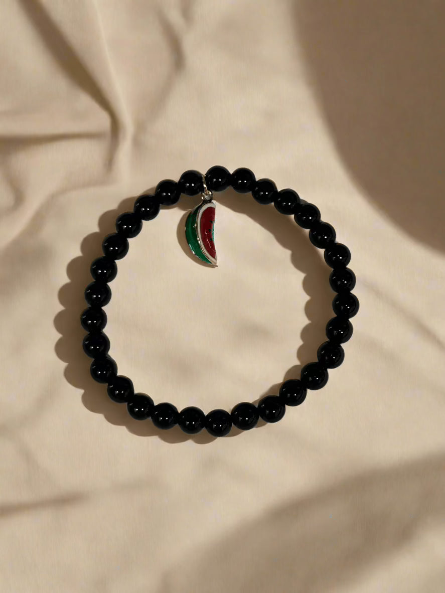 Black Agate and Watermelon Slice Stretchable Gemstone Bracelet for Women - Healing Crystal Jewelry for Meditation, Yoga & Positive Energy
