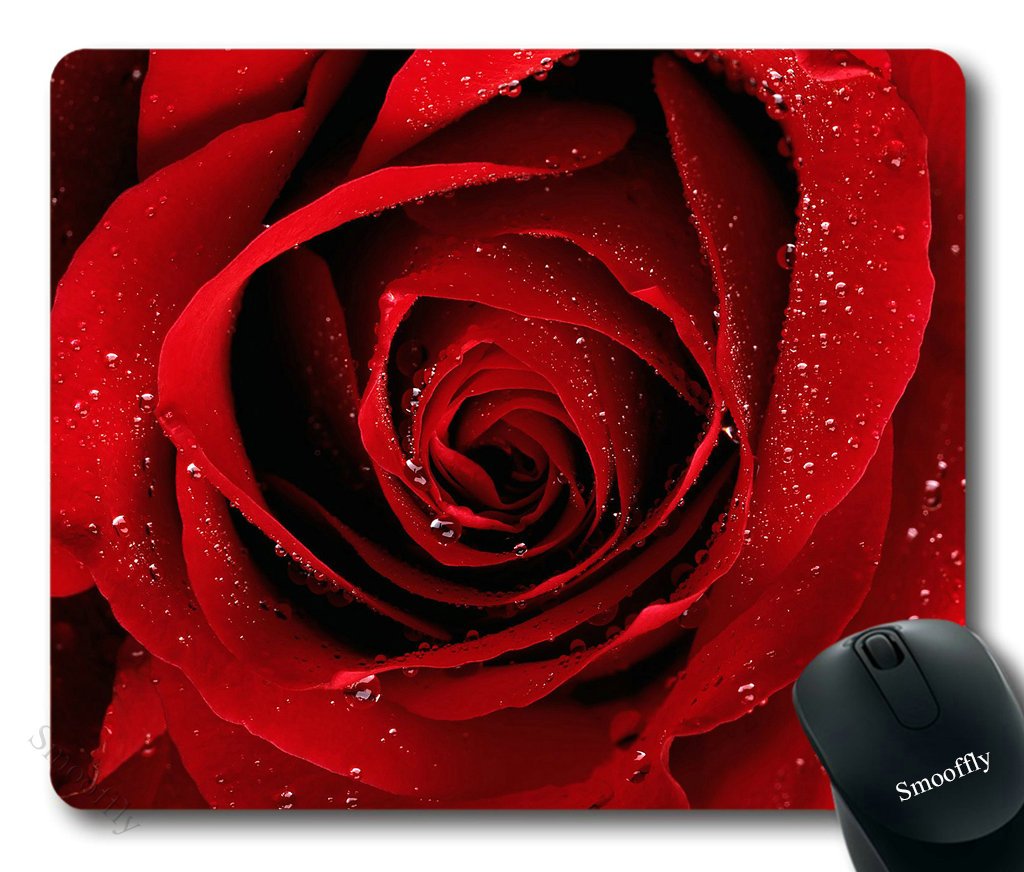 Premium Smooffly Flower Gaming Mouse Pad - Red Rose with Water Droplets Design, Non-Slip Rubber Base, Large Rectangle Mouse Mat for PC, Laptop, Office & Gaming Setup - Perfect for Work, Gaming & Home Office Use