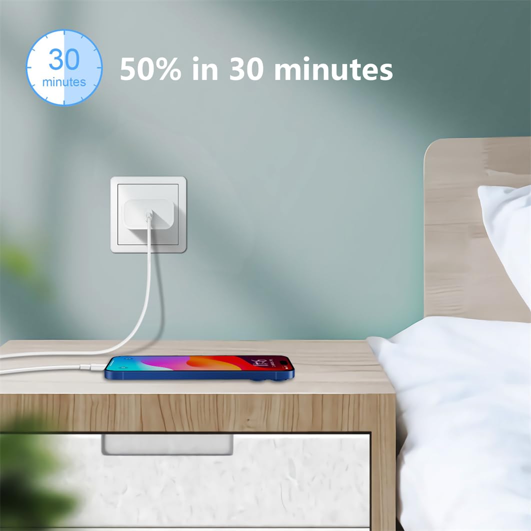 20W USB-C Fast Charger Block - PD Compatible with iPhone 16/15/14/13/12, Apple Watch Ultra/Series 10/9/8/7/6/SE/5/4/3 - Compact White Wall Adapter for Home, Office & Travel Charging