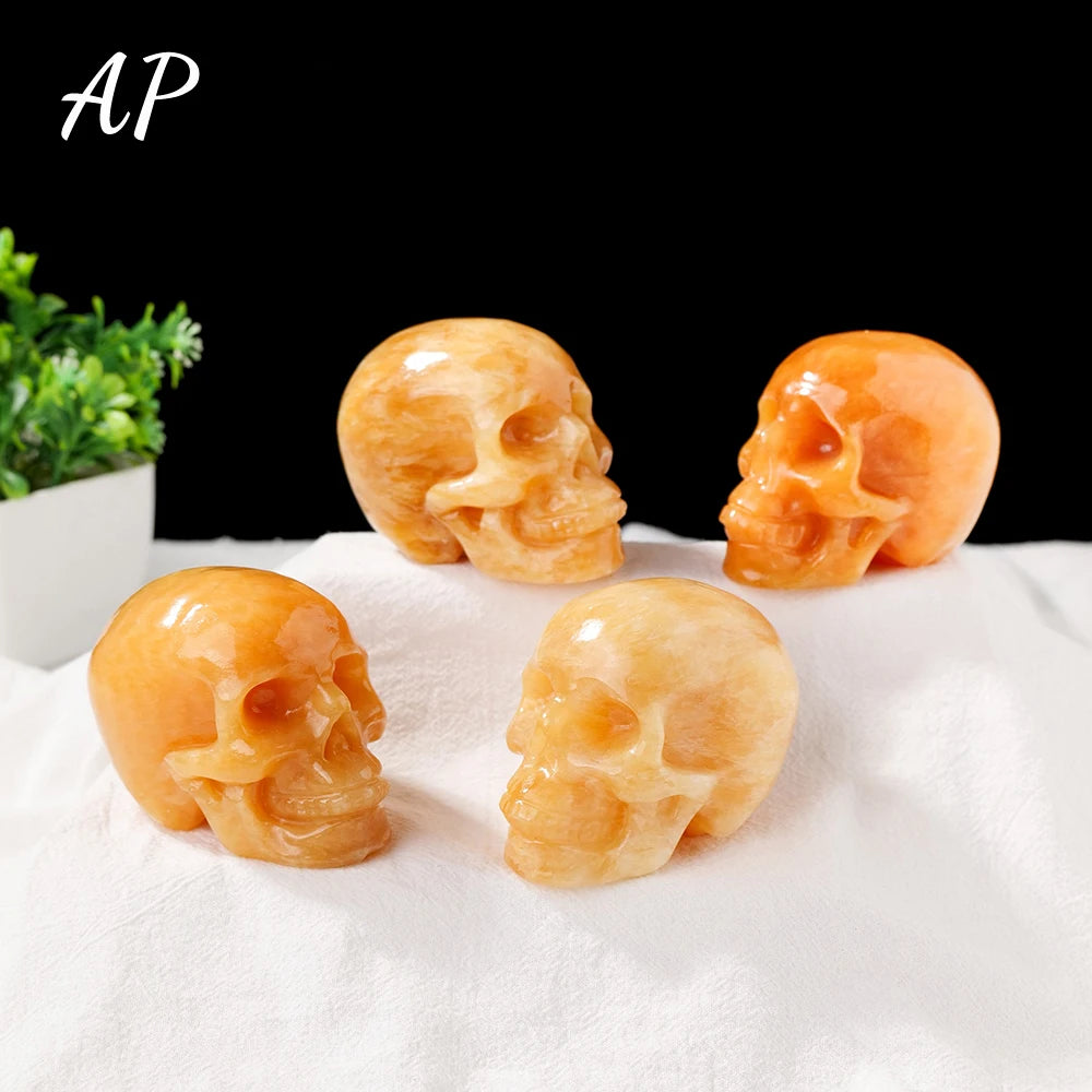 Natural Yellow Calcite Crystal Skull Statue - 3 Inch Hand Carved Healing Gemstone Figurine for Meditation, Reiki & Home Decor | Unique Collectible Art Piece