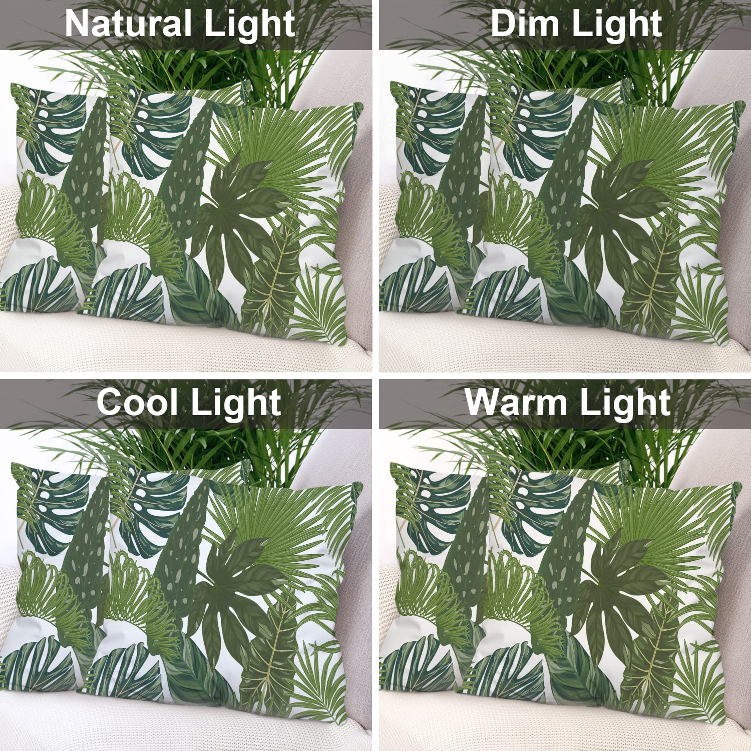Batmerry Green Tropical Palm Leaf Throw Pillow Covers - 20x20 Inch Decorative Cushion Covers with Invisible Zipper, Soft Blended Fabric for Sofa, Couch & Bed - Perfect for Boho, Coastal & Tropical Home Decor