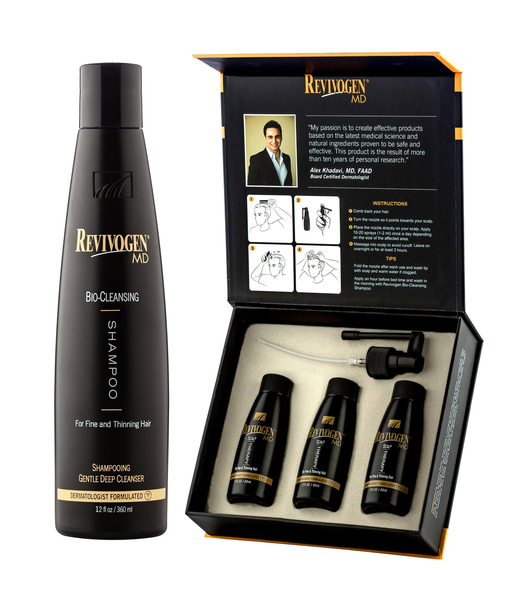 REVIVOGEN MD Scalp Therapy & Shampoo - Natural Hair Loss Treatment for Fine & Thinning Hair | DHT Blocker for Men & Women | Daily Use for Thicker, Healthier Hair Growth