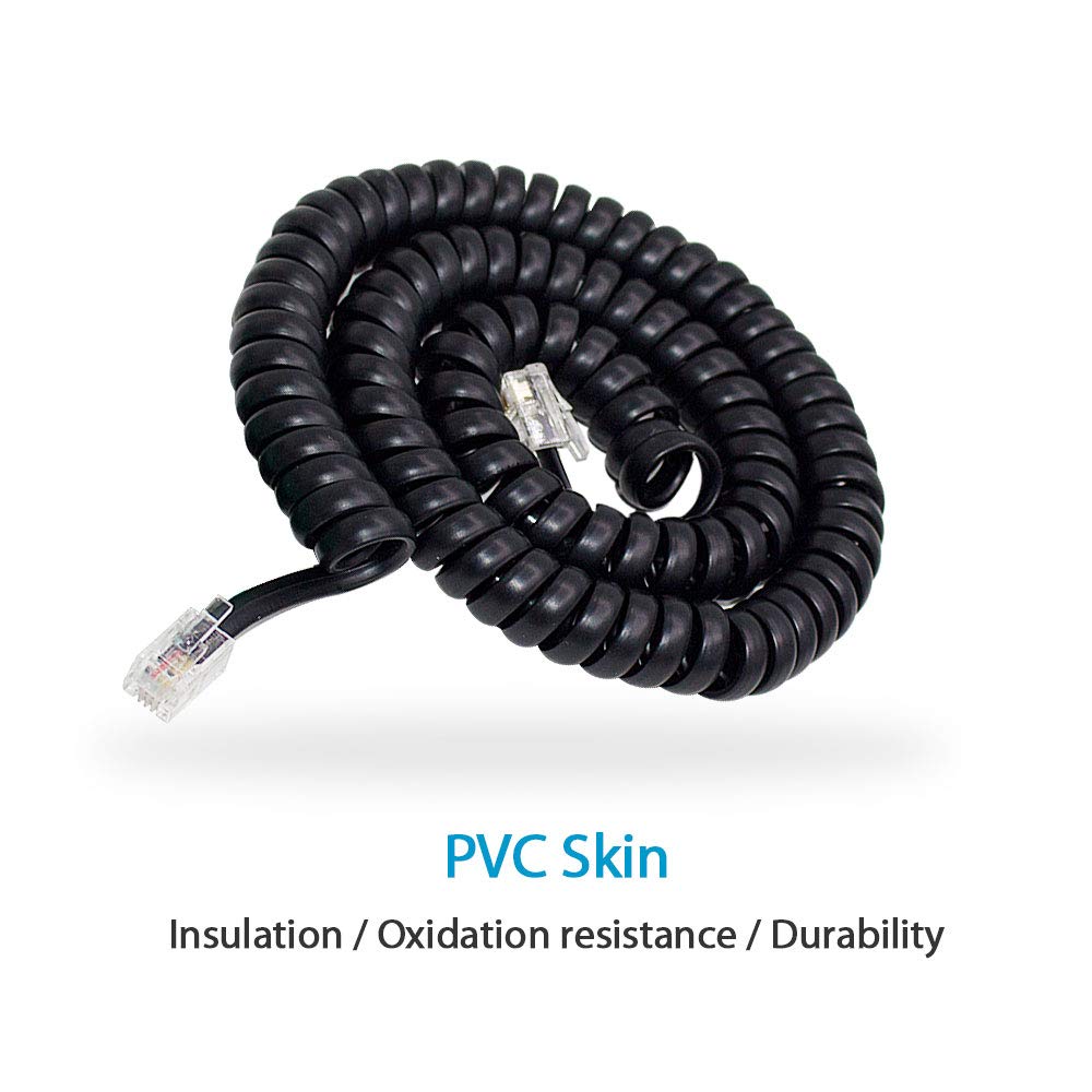 2 Pack 4M/13Ft Black Telephone Cord for Landline Phones - RJ9 4P4C Standard Connectors - Durable Replacement Phone Cable for Home, Office & Business Use