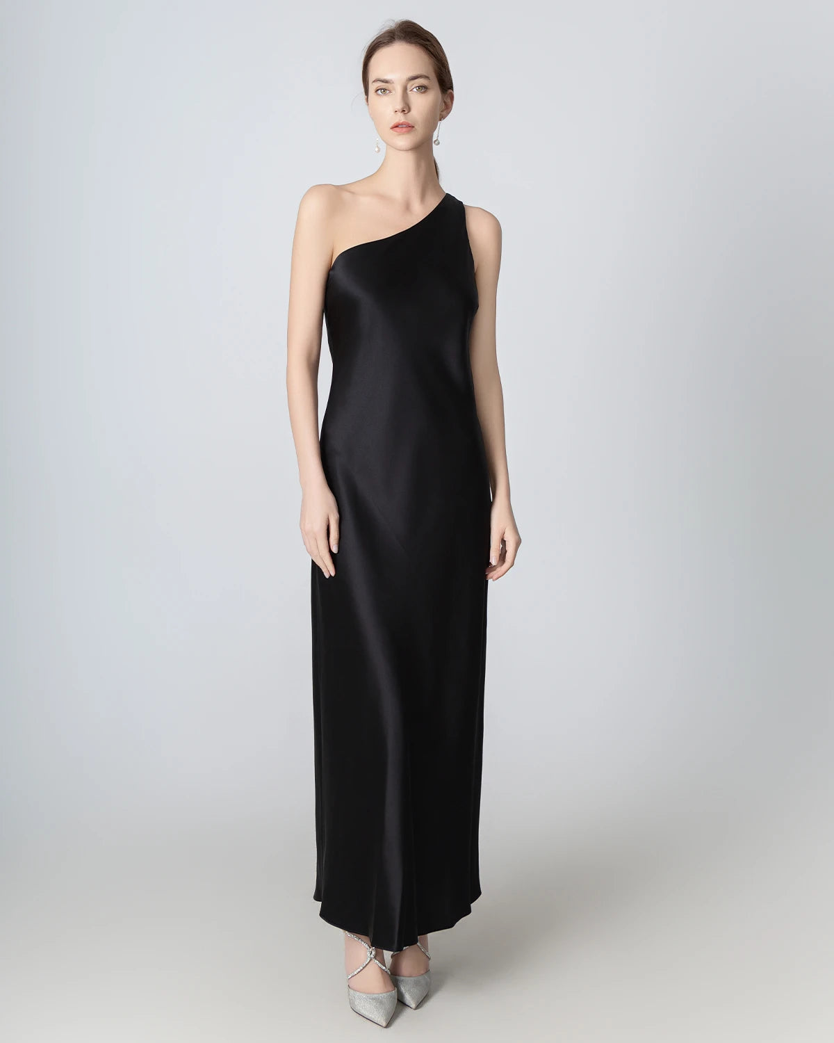 Elegant One Shoulder Maxi Silk Dress for Women - Perfect for Weddings, Parties & Evening Events