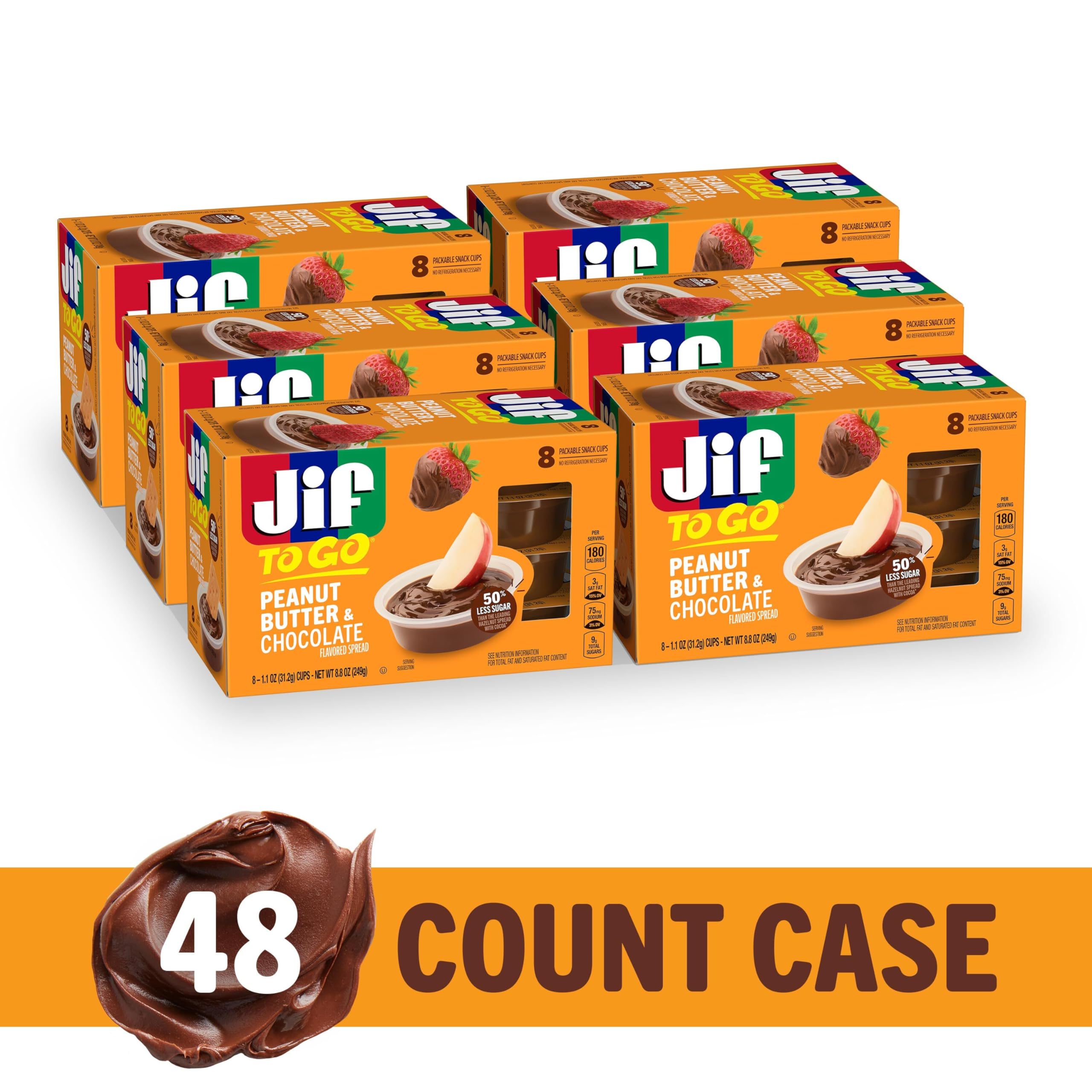 Jif Peanut Butter & Chocolate To Go Cups - 8 Count (Pack of 6) | Reduced Sugar, Thick & Creamy Snack | Perfect for Lunch Boxes, Office Snacks & On-the-Go Energy