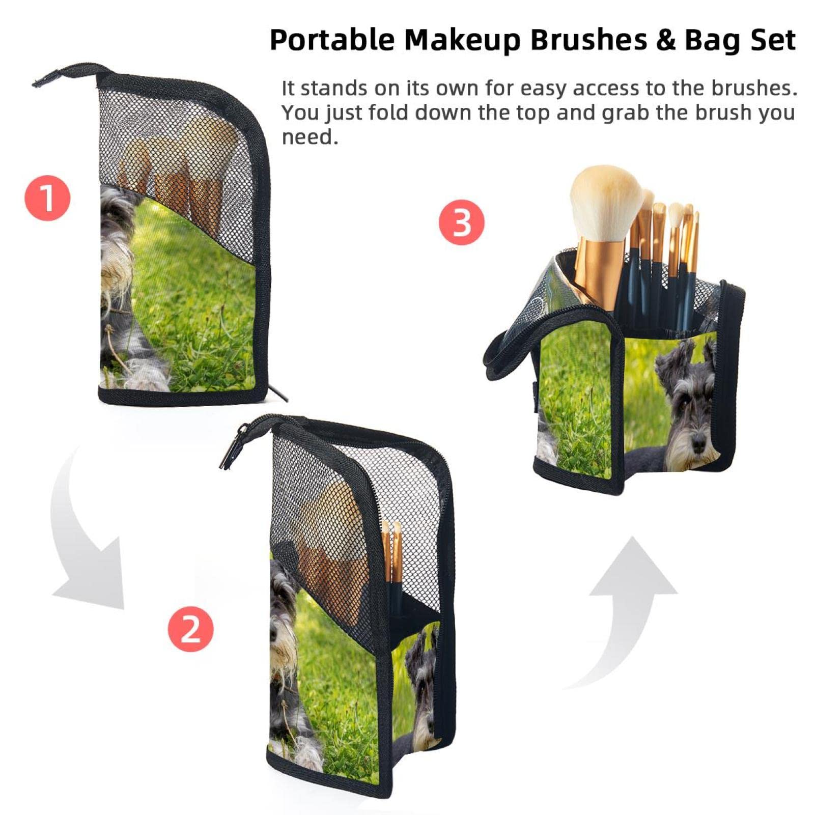 12-Piece Makeup Brush Organizer Bag with Cute Dog Grassland Design - Portable Travel Cosmetic Brush Holder Case for Professional Artists & Beginners - Perfect for Home, Travel, and Salon Use
