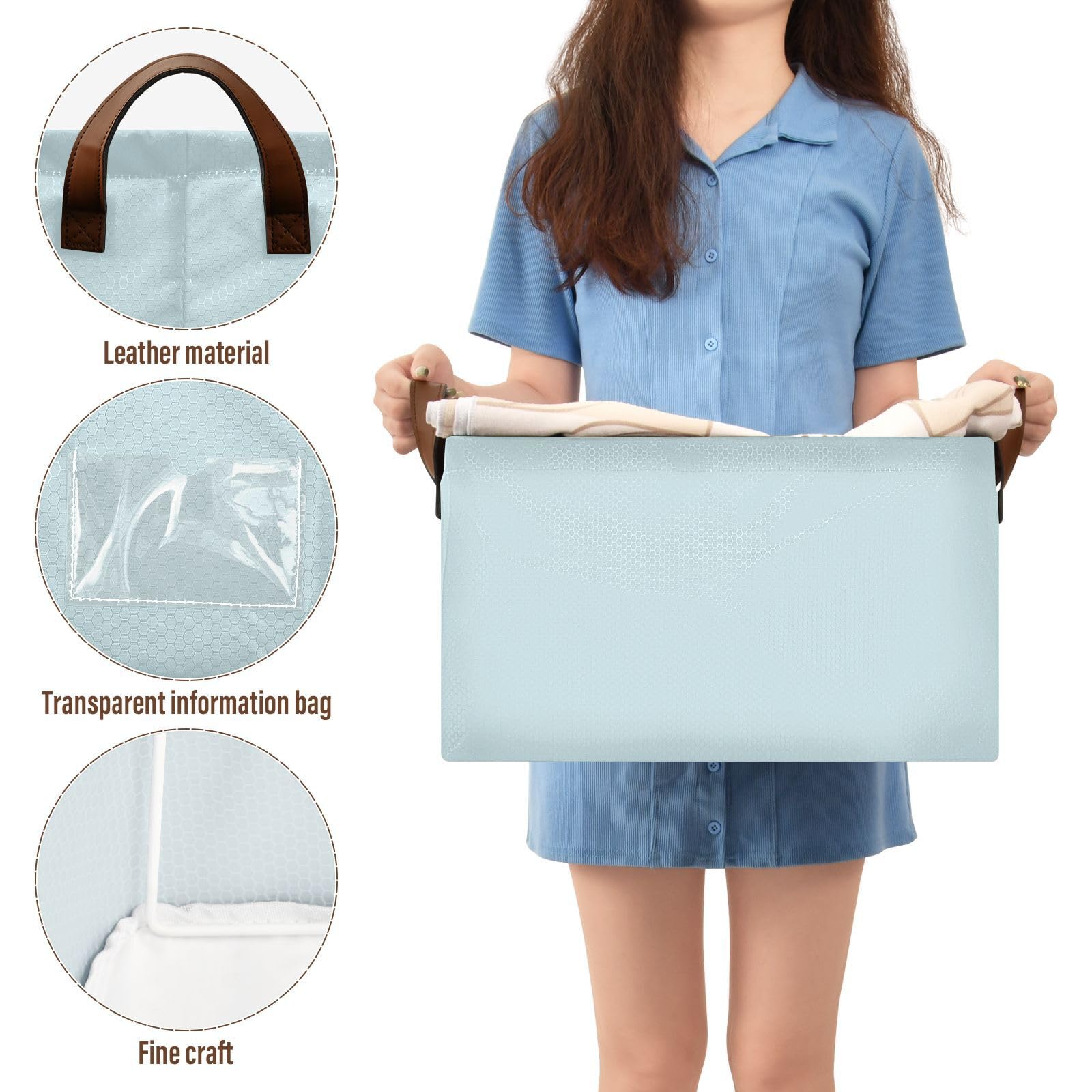 ODAWA Pale Blue Clothes Storage Bins with Sturdy Metal Frame & Handles - Foldable Laundry Basket for Nursery, Bedroom & Closet Organization | Perfect for Baby Clothes, Toys & Home Storage