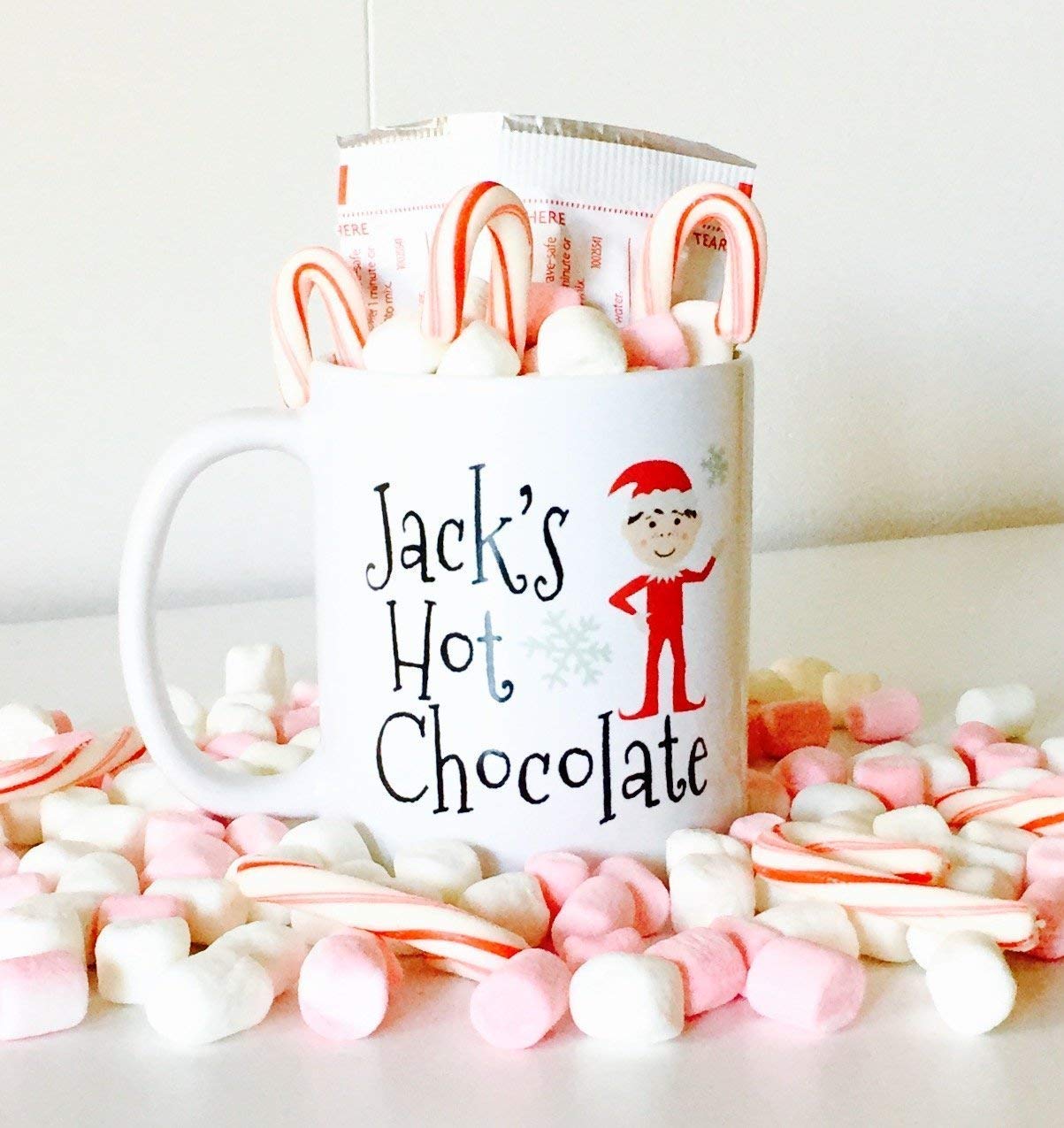 Personalized Hot Chocolate Mug with Cute Elf Design for Kids - Christmas Gift for Children - Perfect for Holiday Parties, Cozy Winter Nights & Stocking Stuffers