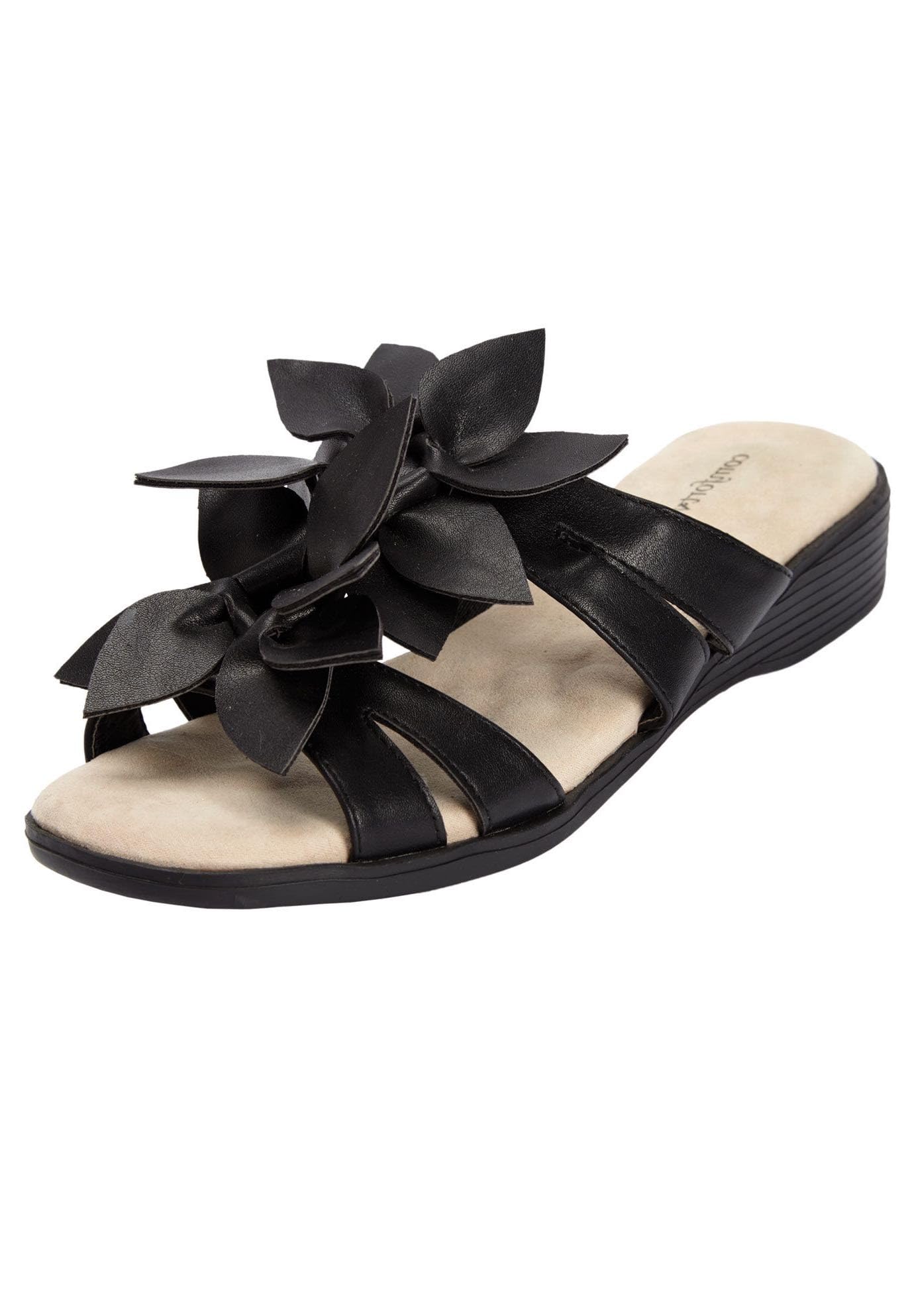 Comfortview Women's Wide Width The Paula Sandal - Comfortable Slip-On Sandals for Wide Feet | Perfect for Walking, Travel & Casual Wear