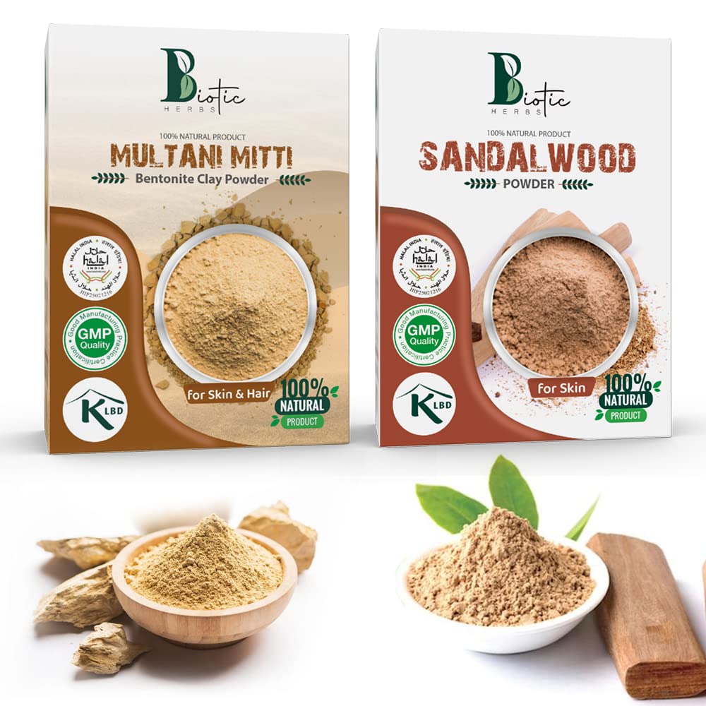 Pure & Natural Sandalwood Powder (Chandan) & Multani Mitti Clay - 200g Skin & Face Pack for Glowing Complexion | Ayurvedic Beauty Treatment for Acne, Dark Spots & Detox | Perfect for DIY Face Masks & Spa Day