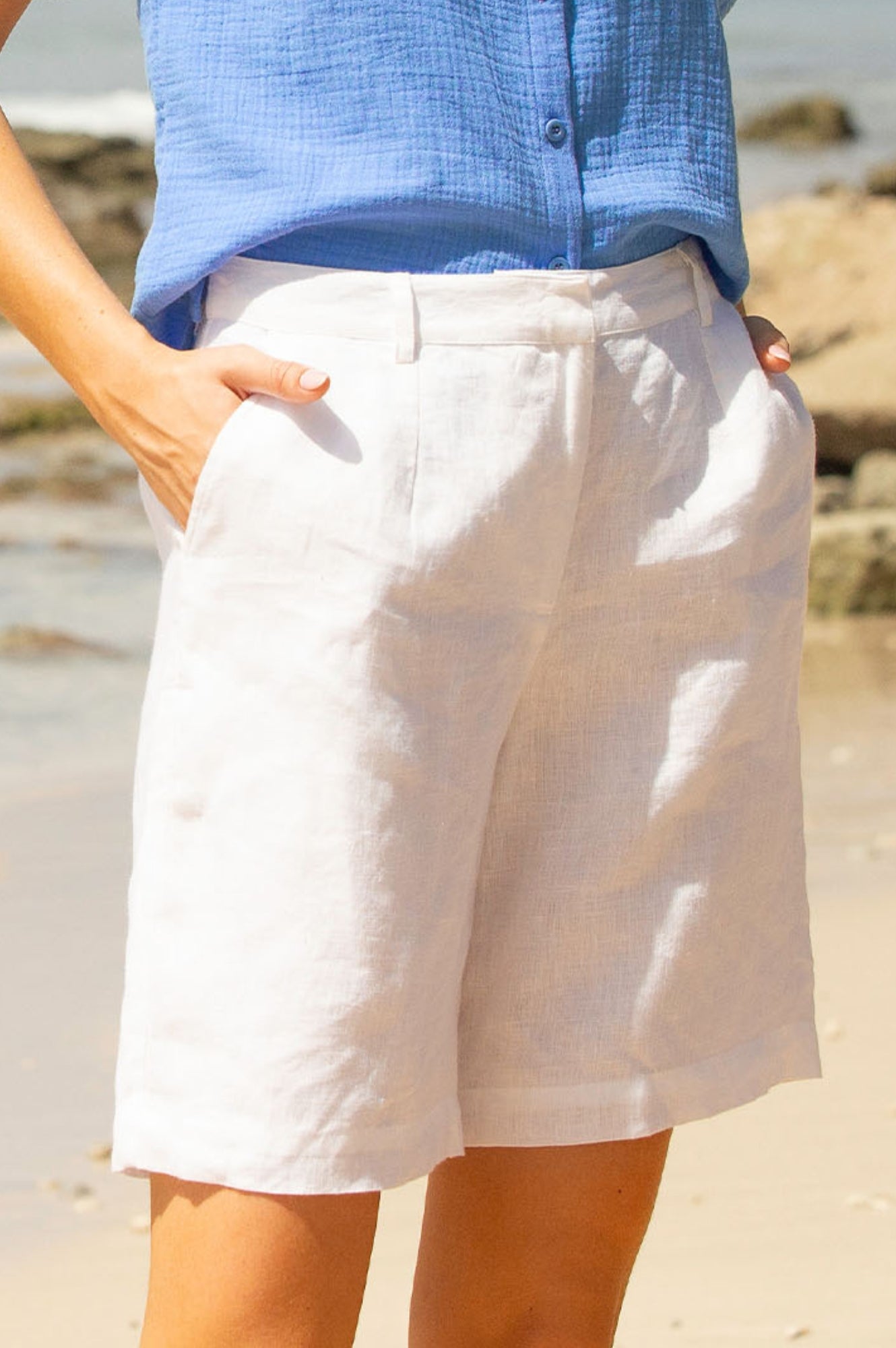 Alexandra Women's Linen Shorts - Breathable Summer White Shorts for Casual Wear, Beach, and Vacation