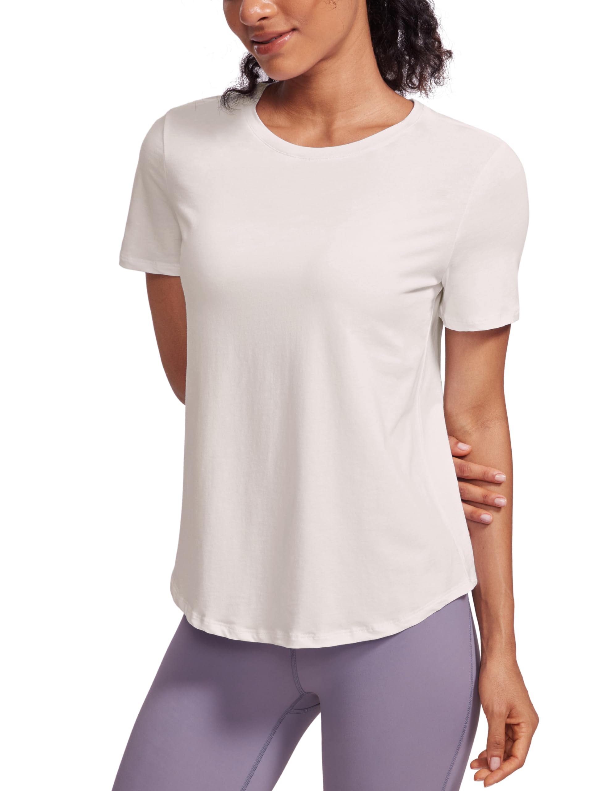 CRZ YOGA Women's Pima Cotton Short Sleeve Workout Shirt - Breathable Athletic Yoga Tee for Gym, Running & Casual Wear | Moisture-Wicking Comfort Top for Active Lifestyles