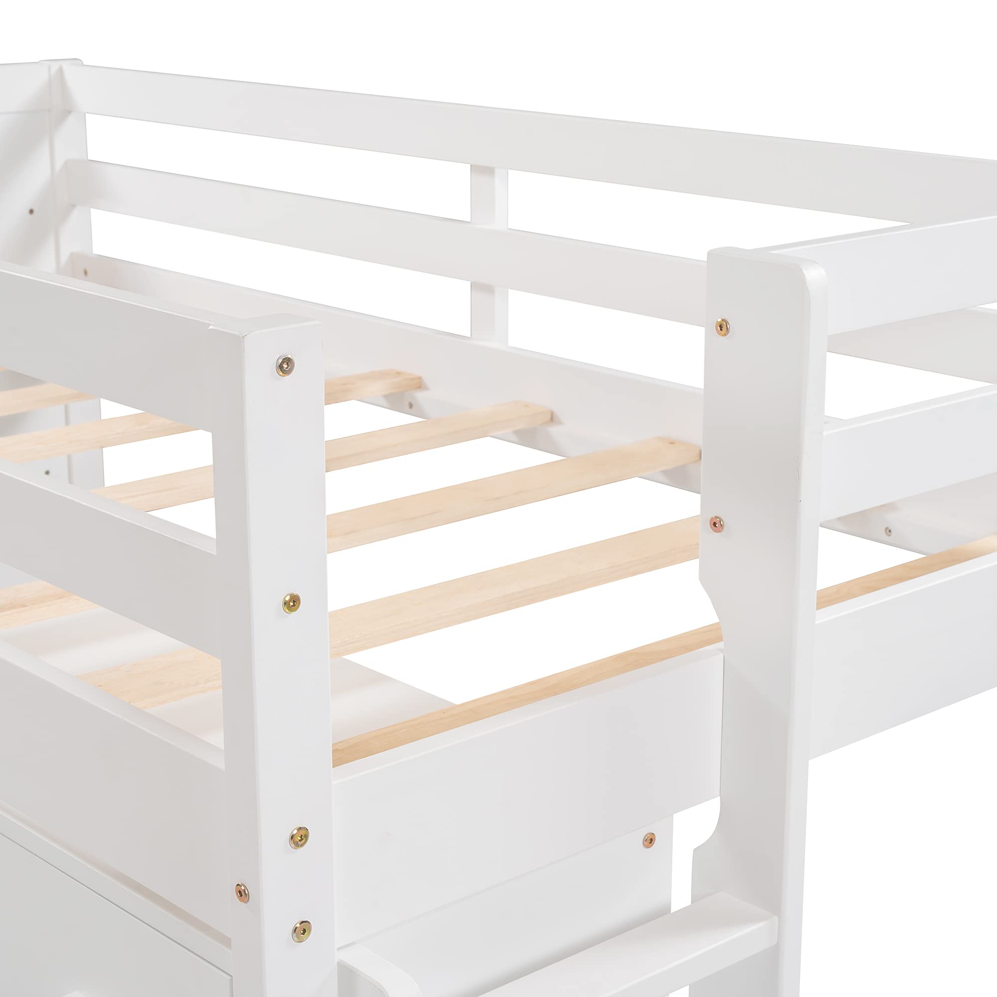 Harper & Bright Designs Wooden Twin Loft Bed with Storage Drawers, Cabinet & Bedside Tray - Low Loft Bed for Kids, Girls & Boys (White) - Perfect for Small Bedrooms, Dorm Rooms & Space-Saving Kids' Rooms