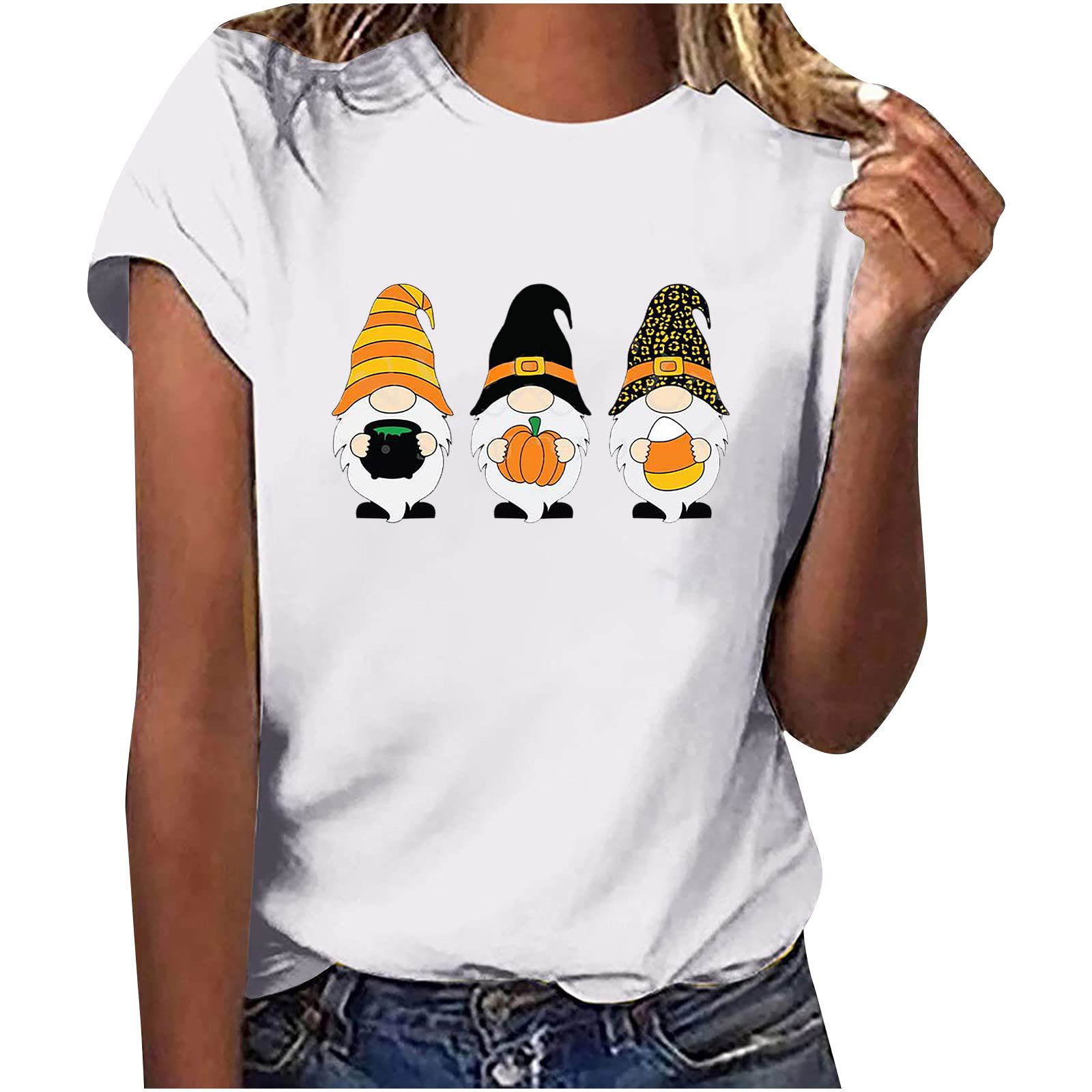 Funny Halloween Gnome T-Shirt for Women - Cute Graphic Crewneck Fall Tee | Casual Wear, Costume Parties & Seasonal Outfits