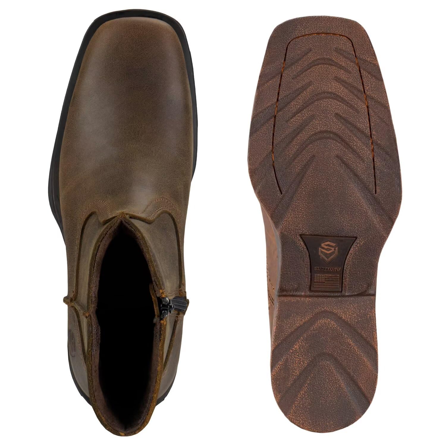 SUREWAY Men's Western Chelsea Cowboy Boots - Square Toe Casual Work Dress Boots | Durable Comfortable Ankle Boots for All Seasons | Retro Stylish Cowboy Boots for Men | Perfect for Country Rides, Work Wear & Night Out