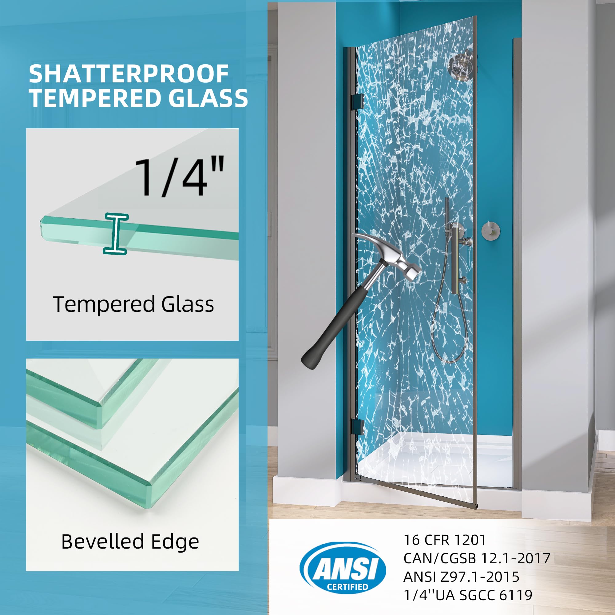 GETPRO Frameless Pivot Shower Door 30