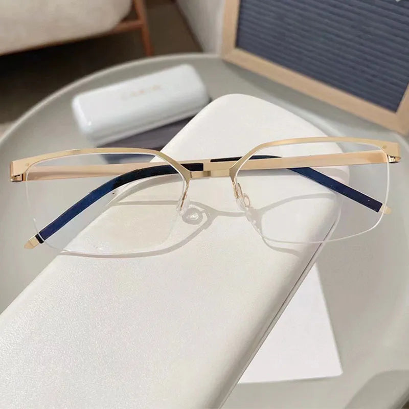 CCSpace Men's Semi-Rimless Square Titanium Eyeglasses Frame 56871 - Lightweight & Durable Glasses for Work, Reading, and Everyday Wear