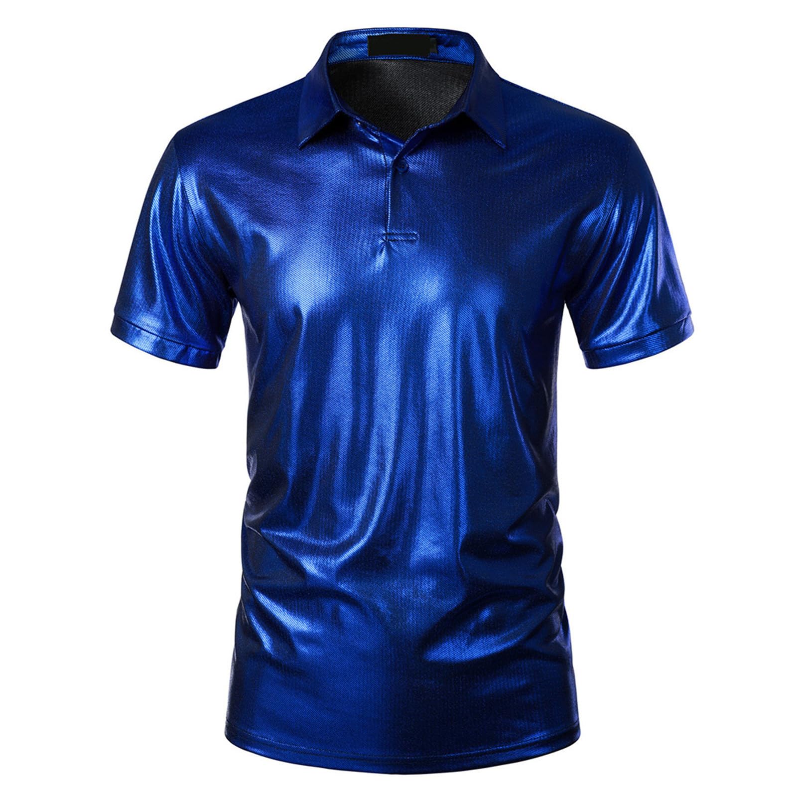 Men's Shiny Metallic Polo Shirts - 70s Disco Style Short Sleeve Party Tops for Nightclub & Retro Events | Trendy Hipster Fashion 2024 | Perfect for Disco Parties, Club Nights & Vintage Themed Outfits