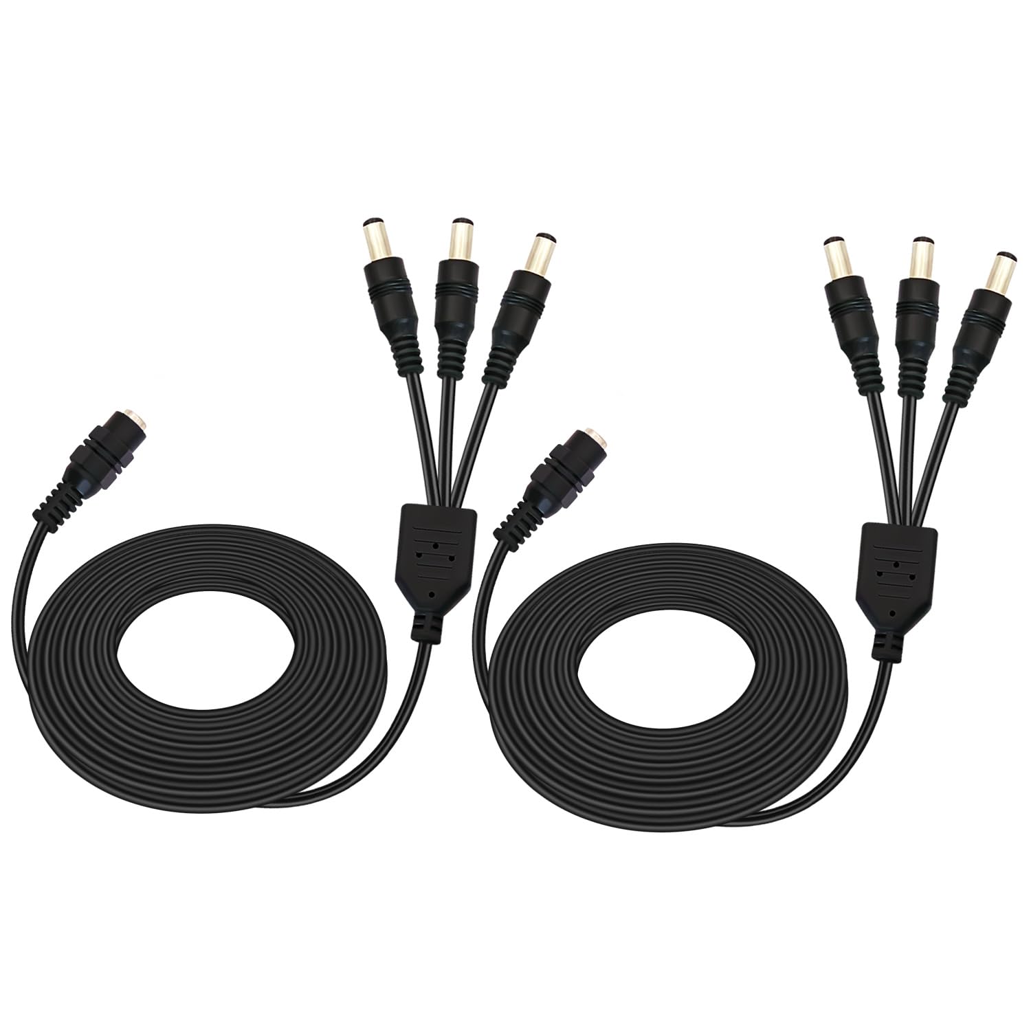 2.1mm DC Splitter Cable 2-Pack, 1 Female to 3 Male 2.1x5.5mm DC Power Extension Cord for CCTV Cameras, LED Light Strips - Perfect for Home Security Systems and DIY Lighting Projects